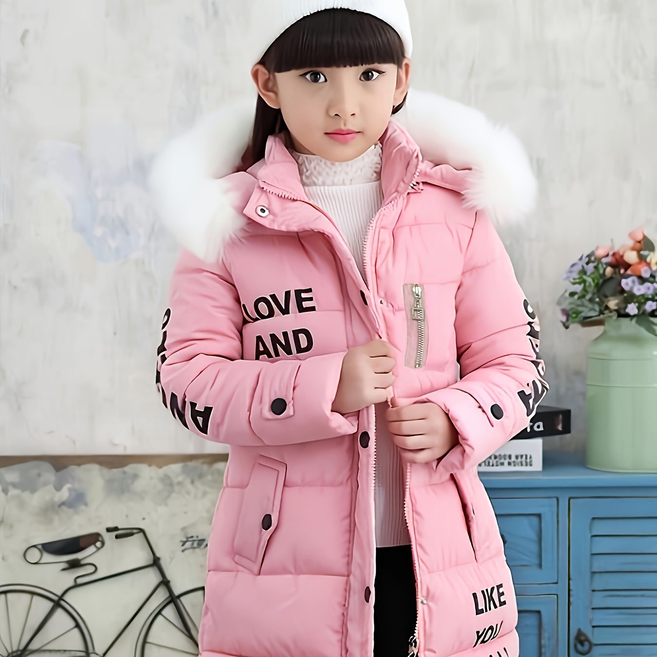 TEMU Girl's Winter - Fashionable Hooded Jacket, Zipper Long-sleeved, Sizes 120-160 Suitable For Medium And Large Children. , Polyester Material, Very