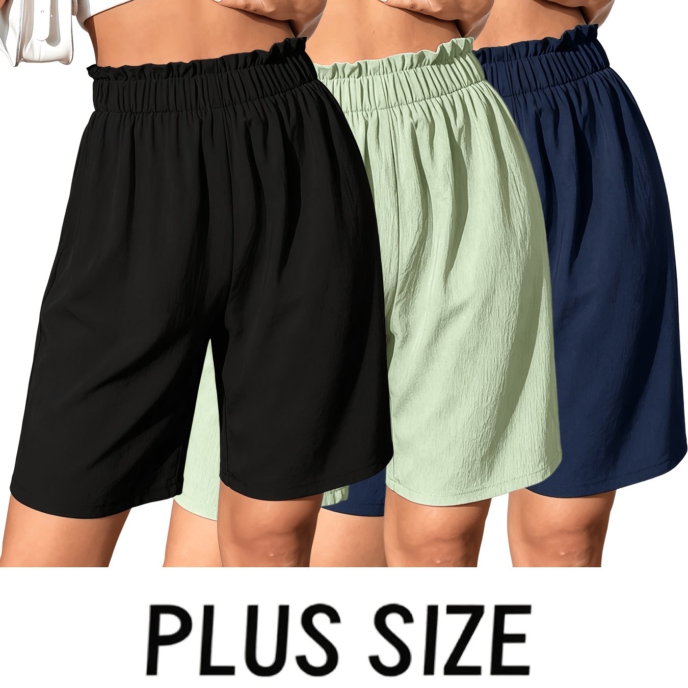 TEMU Plus Size Women's Clothing, 3pcs Set, Multiple Sizes , Loose Wide-leg 5-point Shorts, Casual Pants For Plus-size Women, Outdoor And Daily Wear,
