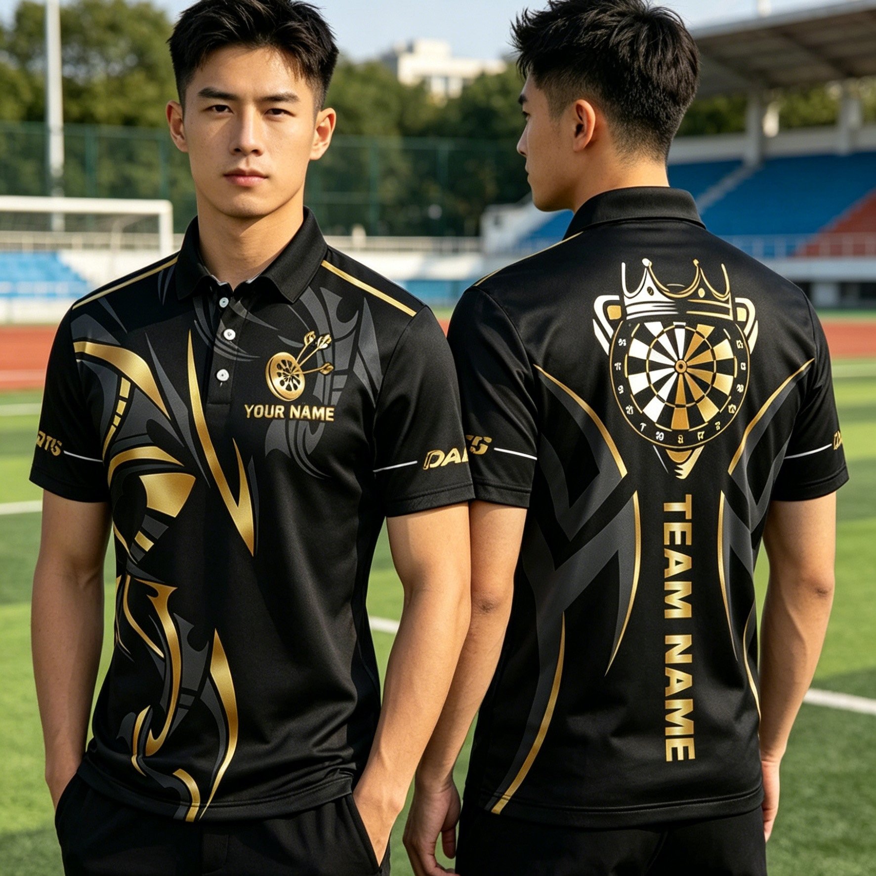TEMU Men's Black Golden Royalty Dart Custom Shirt: For Dart Elite, Premium Customization, Team And Individual Branding, Showcasing Kingly Style And
