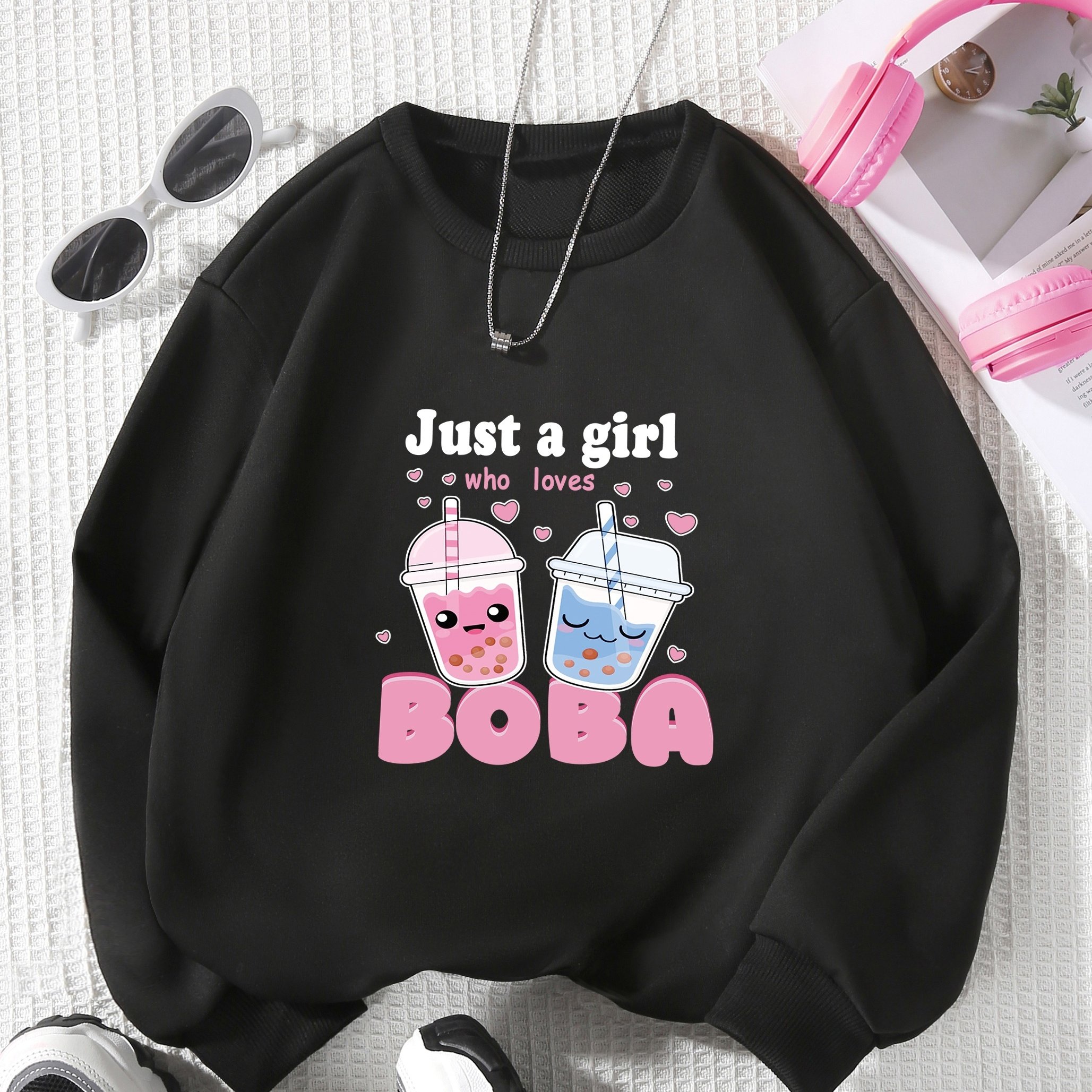 P361(g2) 2 Cups Of Milk Tea Round Neck Sweatshirt