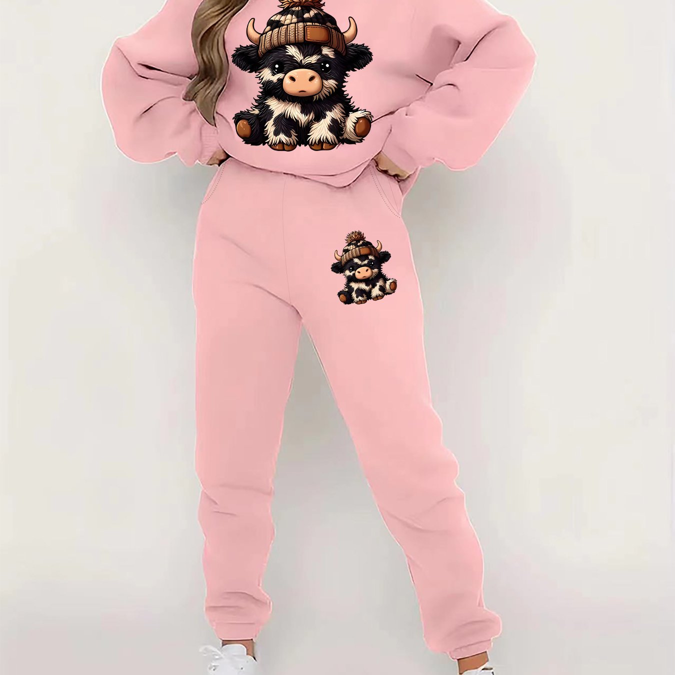 TEMU Graphic Print 2 Piece Set, Crew Neck Sweatshirt & Pants, Women's Clothing