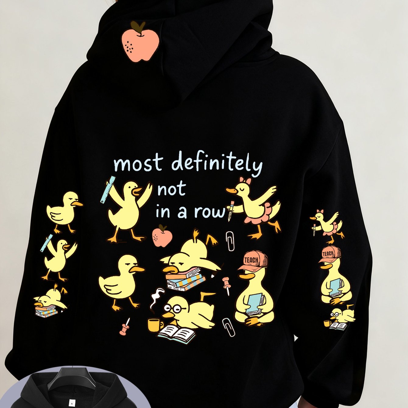 TEMU Not A Row Of Little Print Women's Casual Hooded Jacket, With Kangaroo Pocket And Zippered Collar - Machine Washable, A Versatile Lightweight