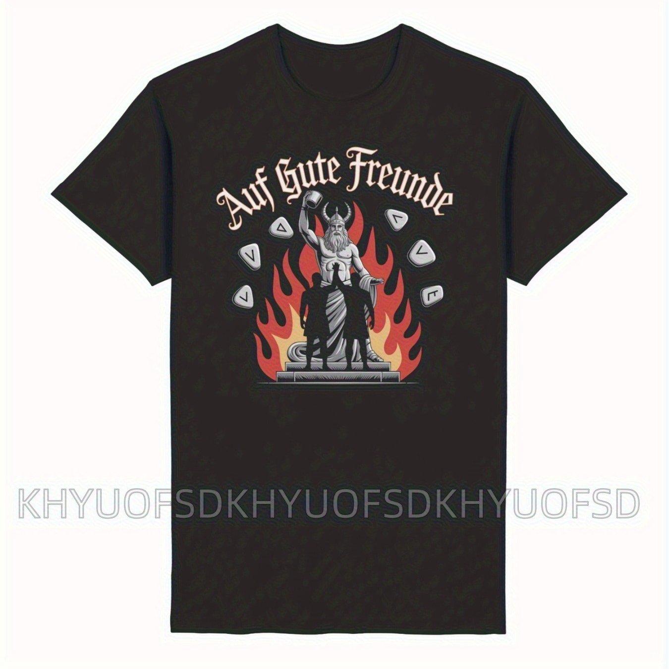 Image of Men's Heavyweight T-shirt | Rock Graphic Tee With German Text, , Breathable Crewneck, Long Sleeve, Regular Fit, Casual Streetwear Top