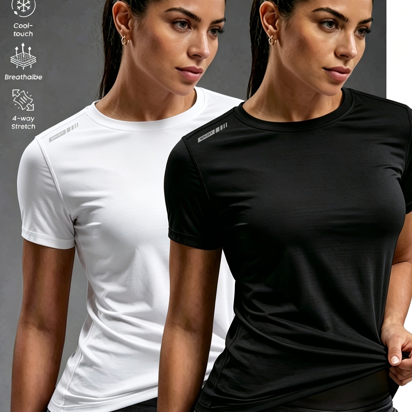 TEMU Lot de 2 T-shirts pour femme à manches courtes respirants et à séchage rapide, de glace, pour fitness, course, yoga, imprimés, haut à col ras du