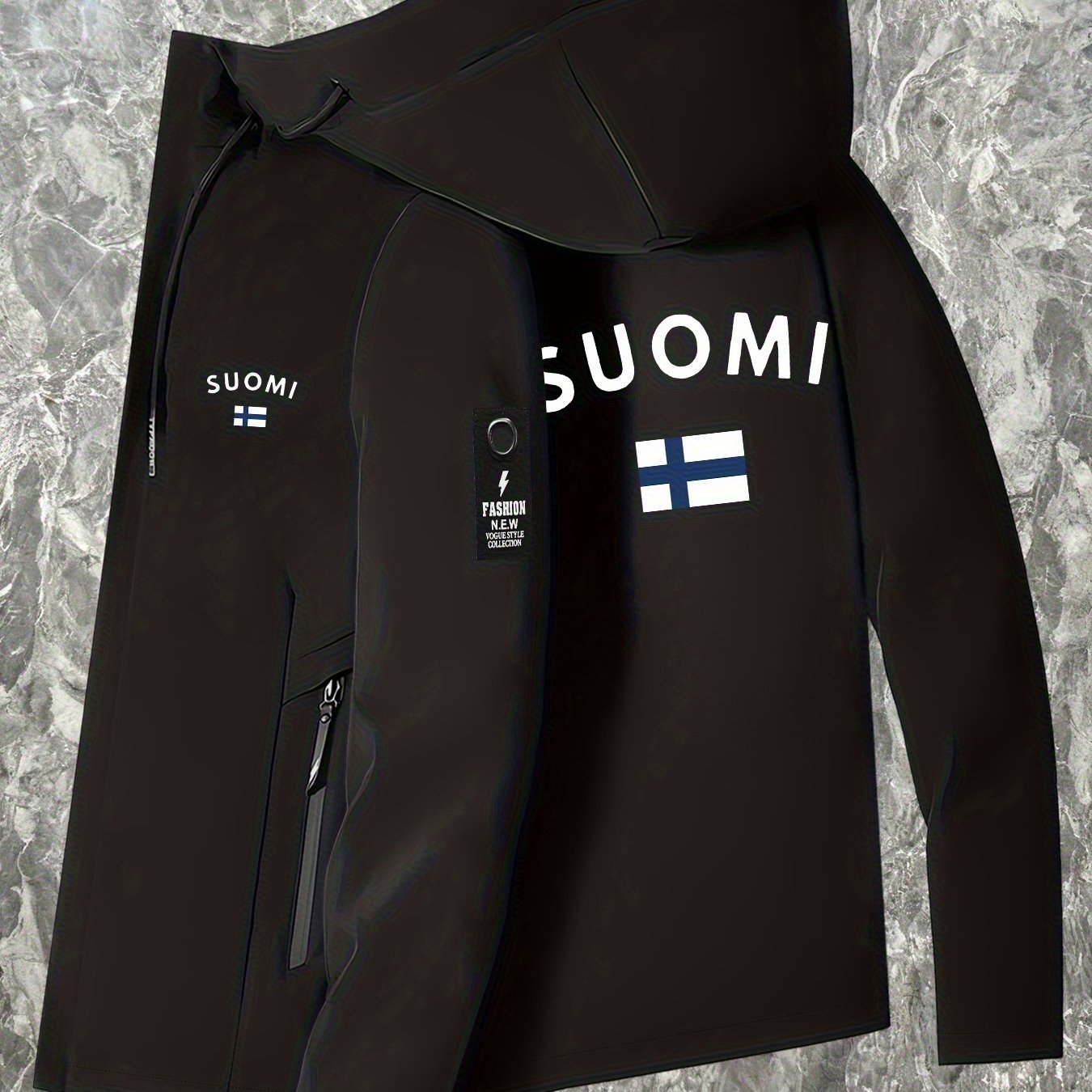 TEMU 's Jacket With Finnish Flag Pattern, Outdoor Hiking Warm Coat For Men And Women