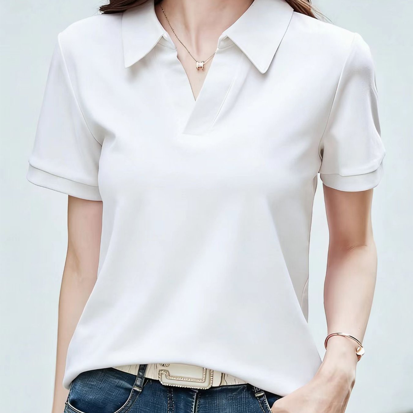 TEMU 여성용 패셔너블 캐주얼 셔츠, 단색 무プリント 약간의 신축성 있는 티셔츠, 봄, 여름, 가을 착용에 적합, 출퇴근용으로 스타일리시하고 활용도 높은