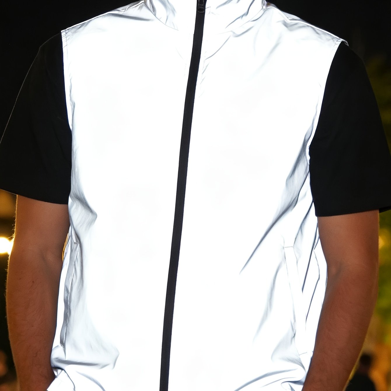 TEMU Men's Vest Jacket, Outdoor Sports Jacket For Night Cycling And Streetwear, Stand Collar Men's Jacket, Men's Casual Fashion Solid Color Vest