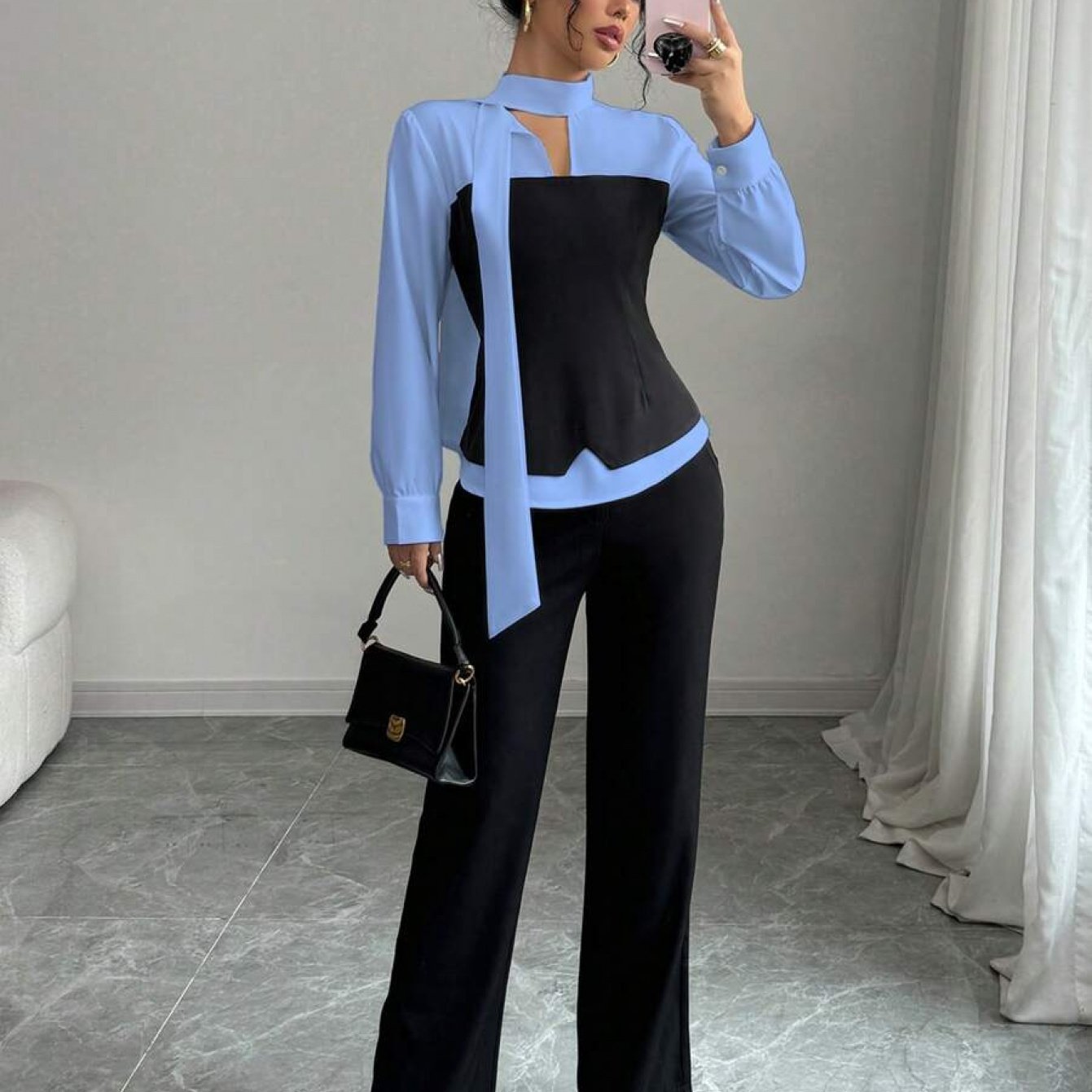 E-shop Einfarbiger Patchwork Damen Top, stilvoll und vielseitig