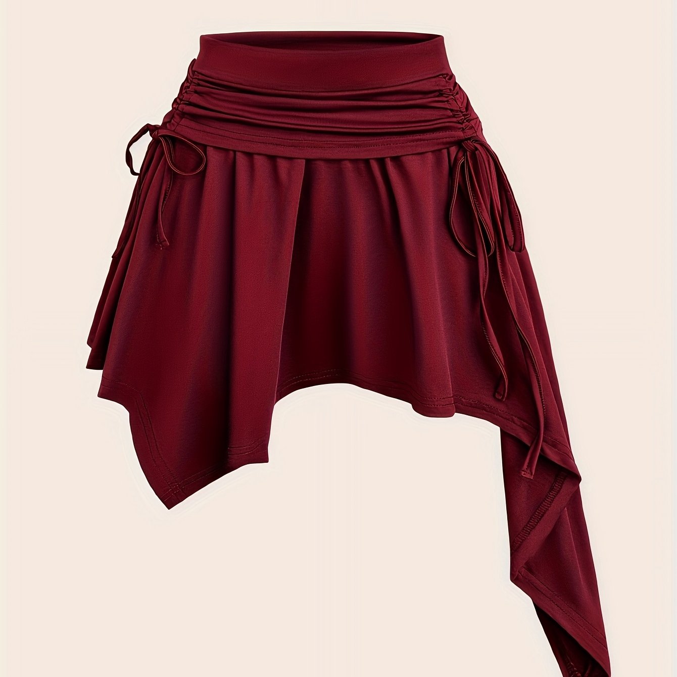 TEMU Elegant Women's Skirt, Bohemian Style Short Asymmetrical Hem Waist-cinching Mini Skirt, Designed For Petite Women, Spring/summer Casual Wear