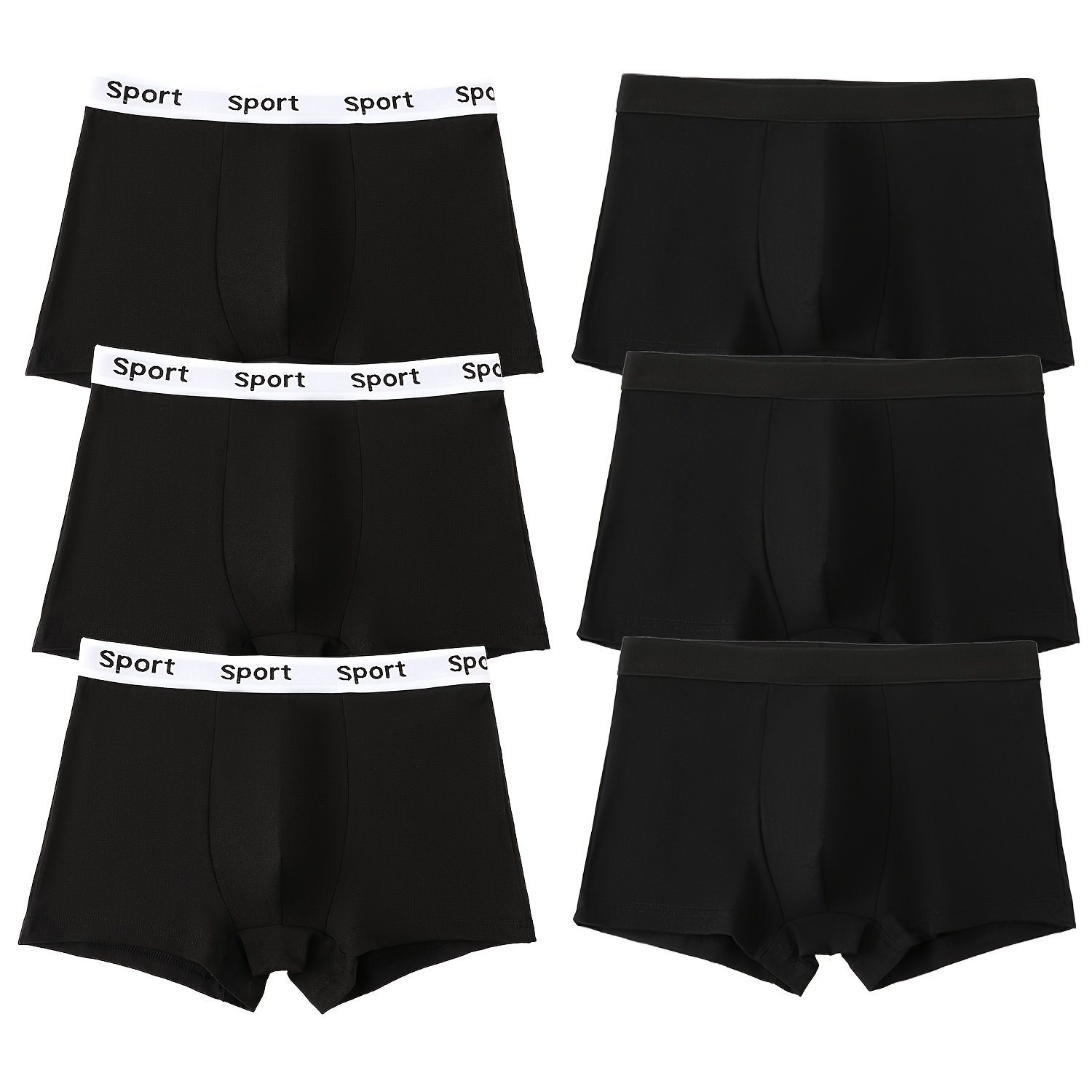 Image of 6pcs Mixed Pc Big Underwear Minimalist Black Sports Boxer Briefs 95% Sweat-absorbent Breathable Comfortable Shorts 8-14 Years Old, Sweat-resistant