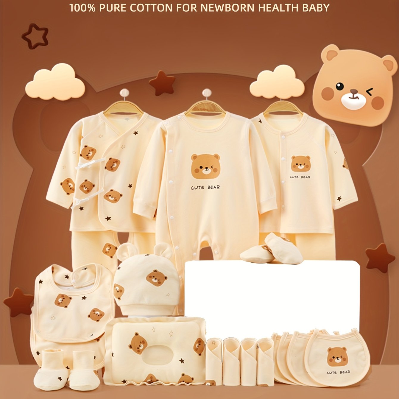 Image of Baby Boy Newborn Clothing, Baby Jumpsuit Jumpsuit Daily Necessities 21pcs Set, 3 Sets Of Clothes - Hat - Bib - Hand And Foot Set - Bib, Baby Set, Baby Gift, , Perfect For Outdoor