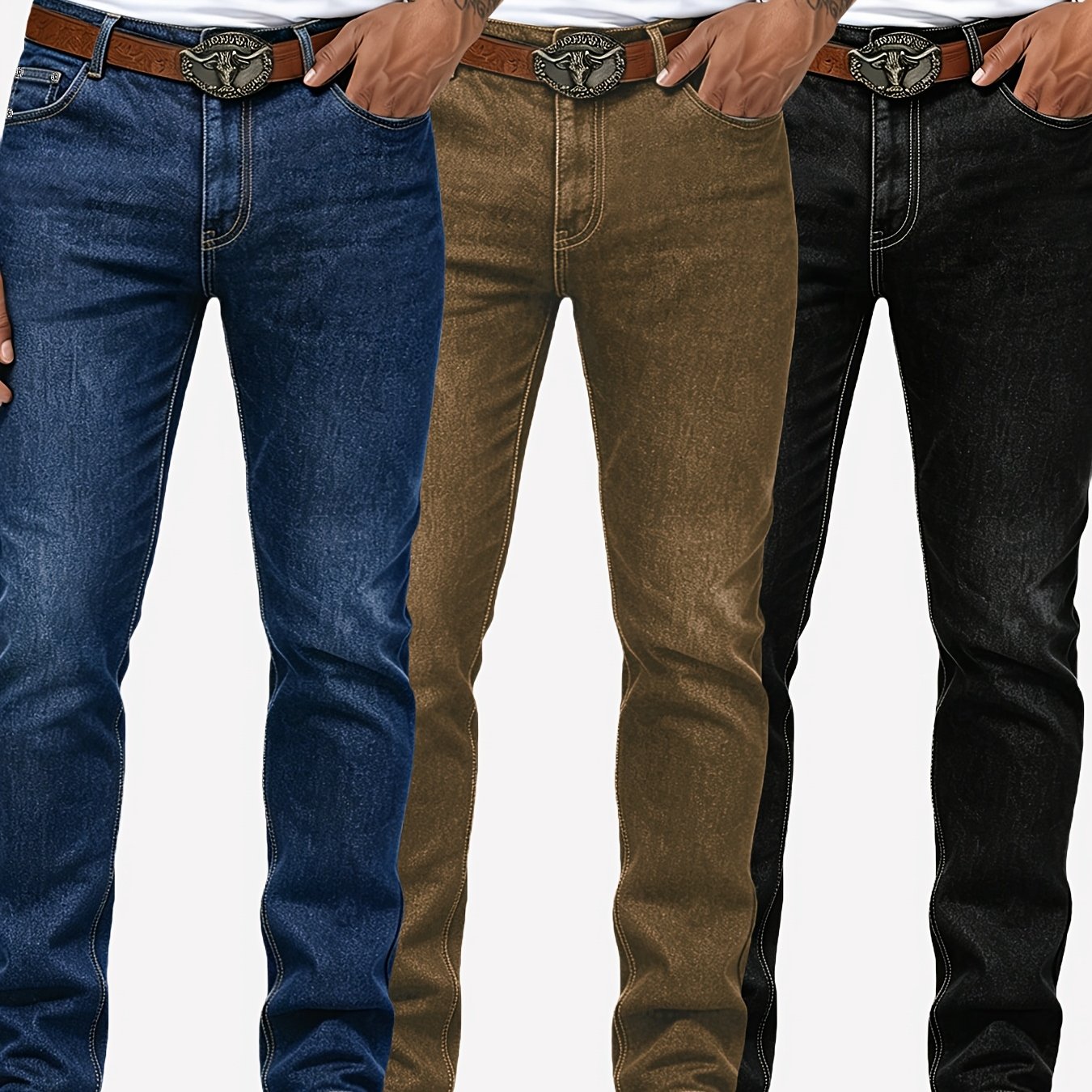 TEMU 3-pc - Men's Slim Fit Stretch Jeans - Stylish And Comfortable - Versatile And Trendy Men's Denim Pants