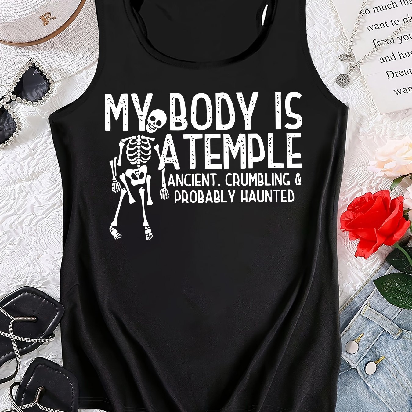 TEMU Graphic Print Tank Top, Sleeveless Casual Top For Summer And Spring, Women's Clothing