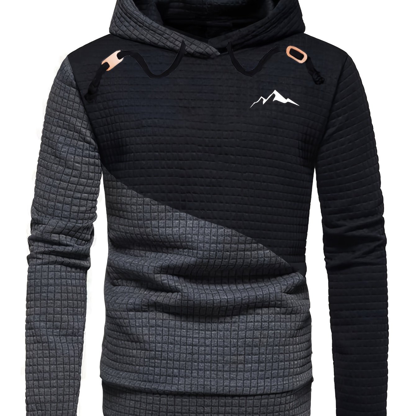 TEMU Autumn-winter Men's Block Hooded Sweatshirt With Print, Street Trendy And Versatile, Regular Fit, Long Sleeve, Pullover, Drawstring, Metal ,