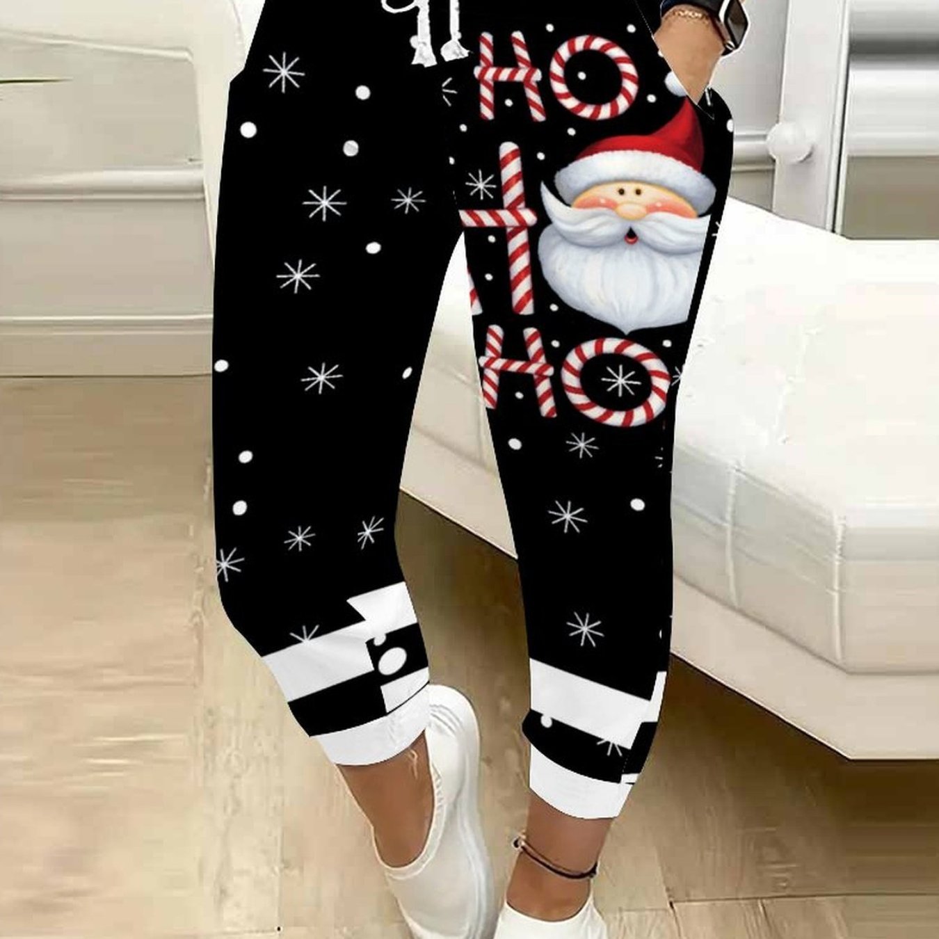 TEMU Women's Fashionable And Christmas Print Drawstring Pants: An Elegant And Stylish , A Gift For Your 1