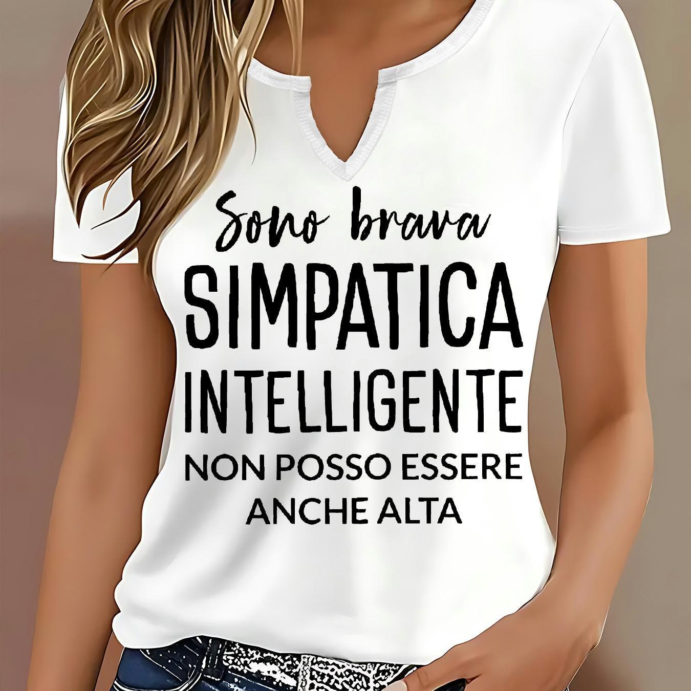 TEMU Hql20260318003 Brava Intelligente Non Posso Anche Print Short Sleeve Casual Tops, Women's Wear Fashion T Shirt, For Spring, Summer & Autumn -