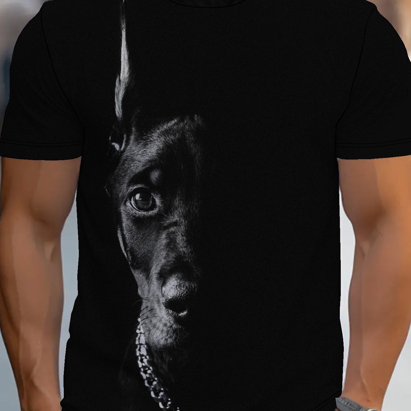 TEMU Dark Half-hidden Doberman Pattern Print T-shirt: A Cool And Short-sleeve Shirt For Men, An Ideal Gift