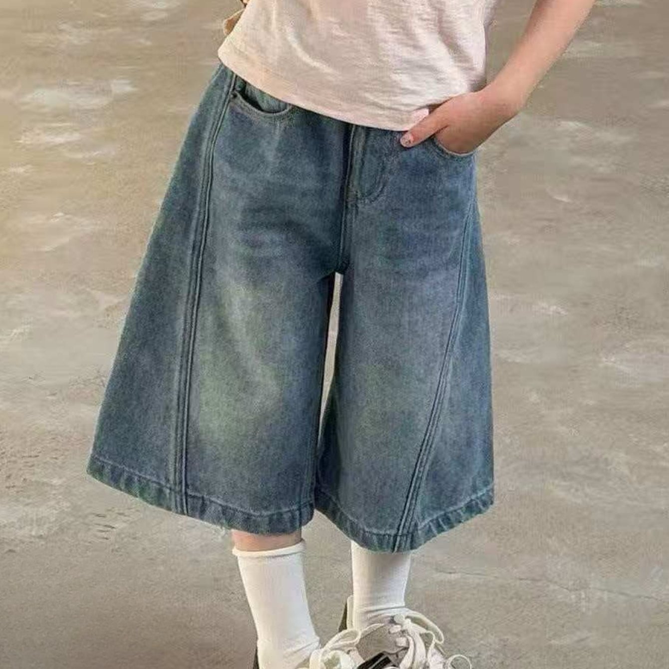 Image of Girls Wide Leg Denim Culottes 5-15 Years Summer Lightweight Loose Fit Casual Daily Wear