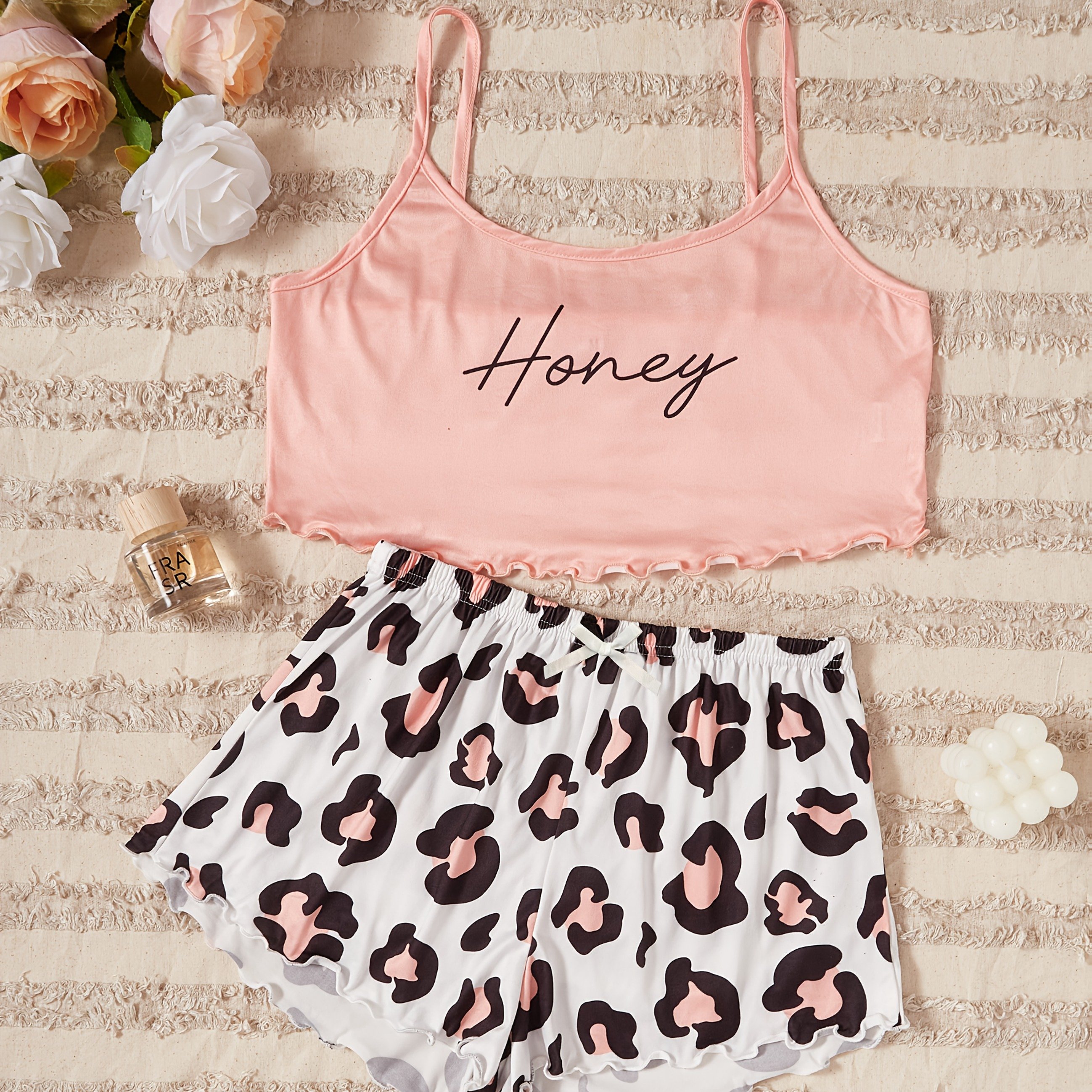 TEMU Ensemble de pyjama rose pour femmes avec une camisole