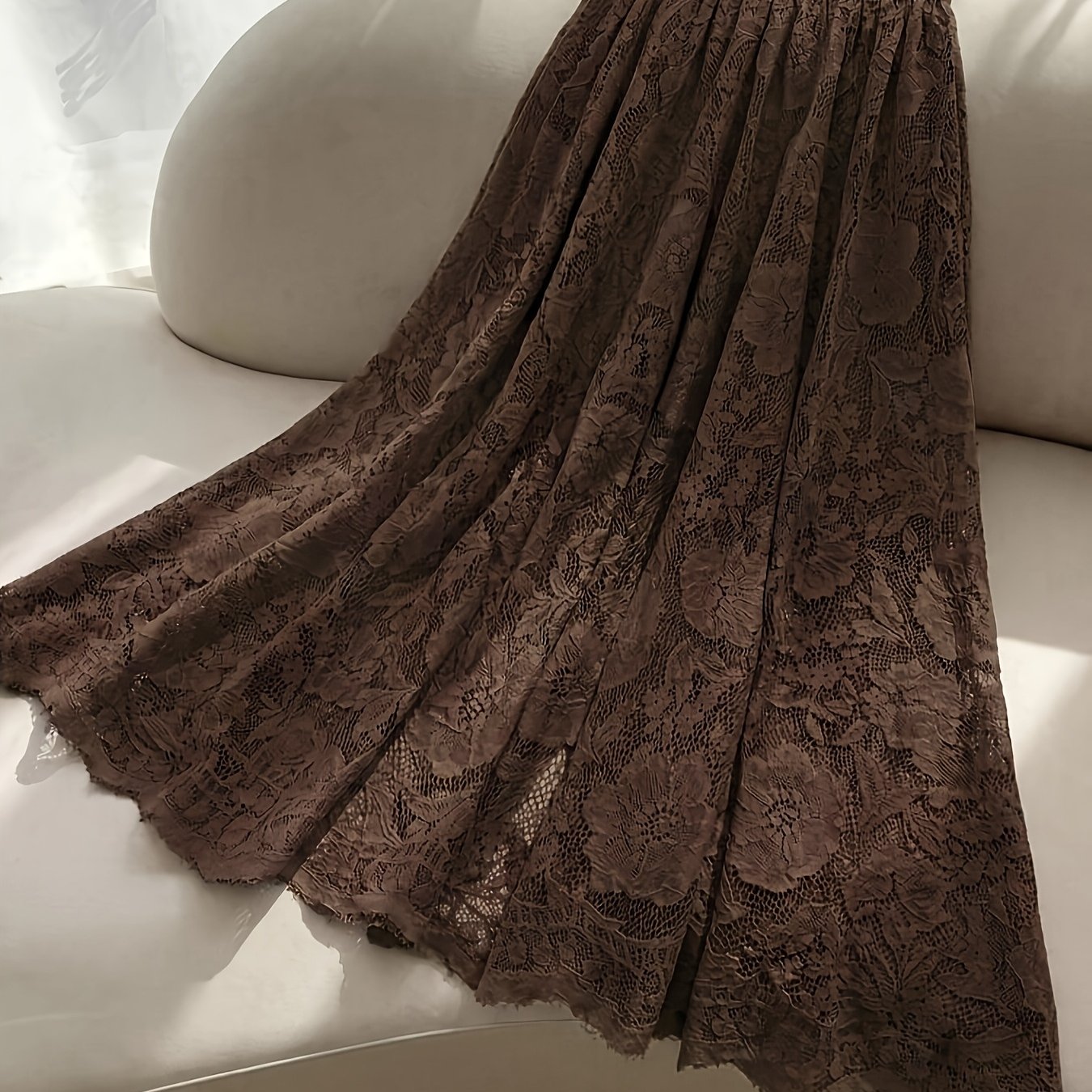 TEMU Women's Elegant Lace Floral Half-skirt, Flowing Hollow A-line Skirt With Elastic Waistband