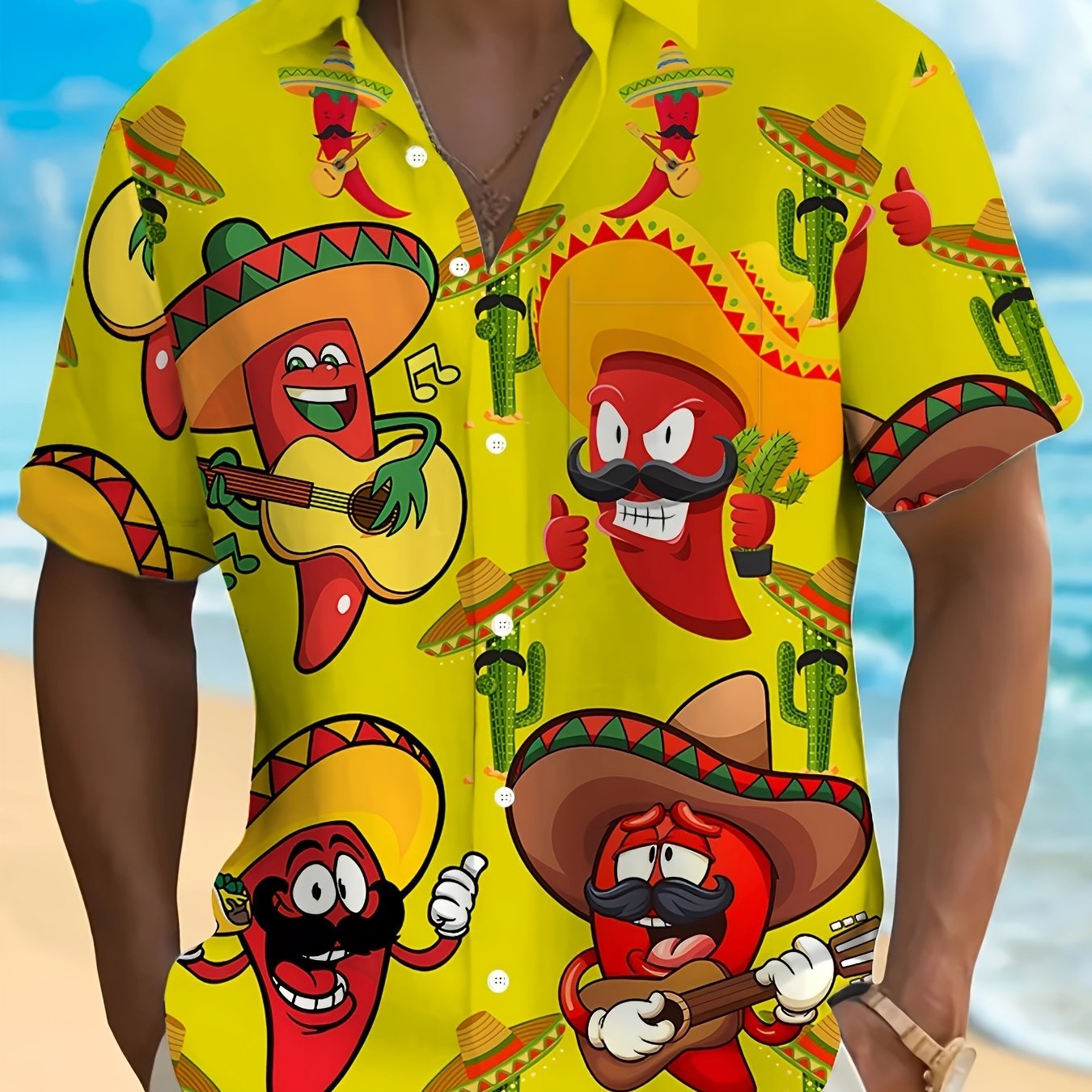 TEMU Men's Full-body Carnival Print Short-sleeve Shirt - Breathable Moisture-wicking Button Pocket Collar Button-front Shirt Suitable For Summer, &