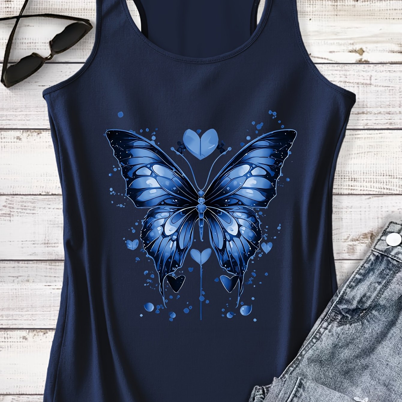 TEMU Print Vest With Scattered Heart Decorations And Ink-splatter Texture Pattern. A Comfortable And Casual Base Layer Suitable For Travel, Vacation,
