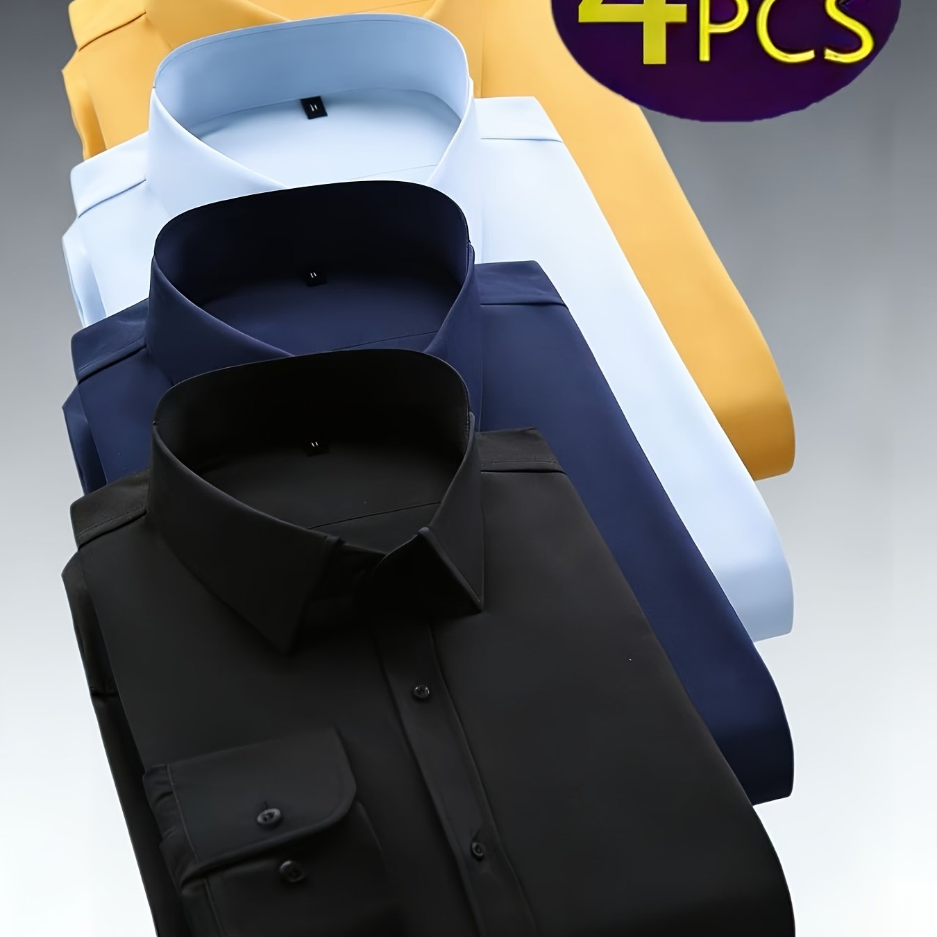TEMU Four-pc Men's Business Long-sleeve Shirts, Suitable For , Elegant And Versatile, Comfortable And Wrinkle-free, Ideal For Daily Commutes And