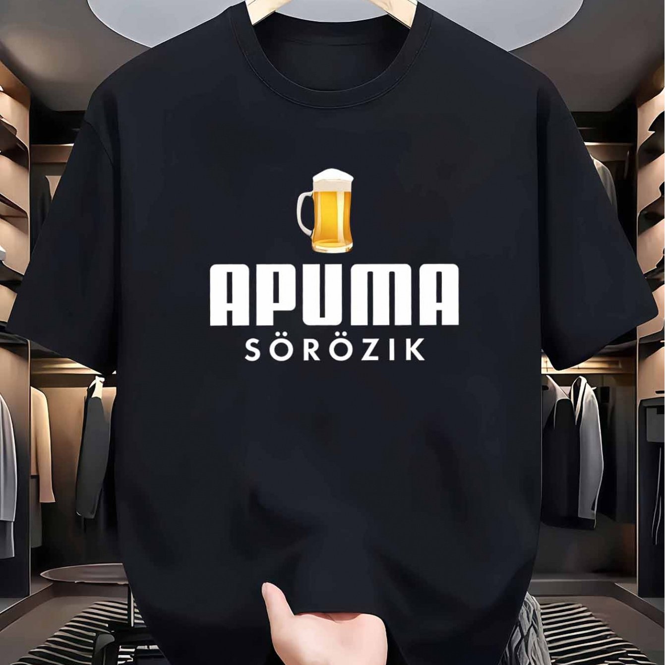 TEMU Men's Funny Hungarian T-shirt "apuma Sörözik" (dad Drinking Pun) - Breathable Quick-dry Round Neck Tee Suitable For Summer, Gym, & - Machine