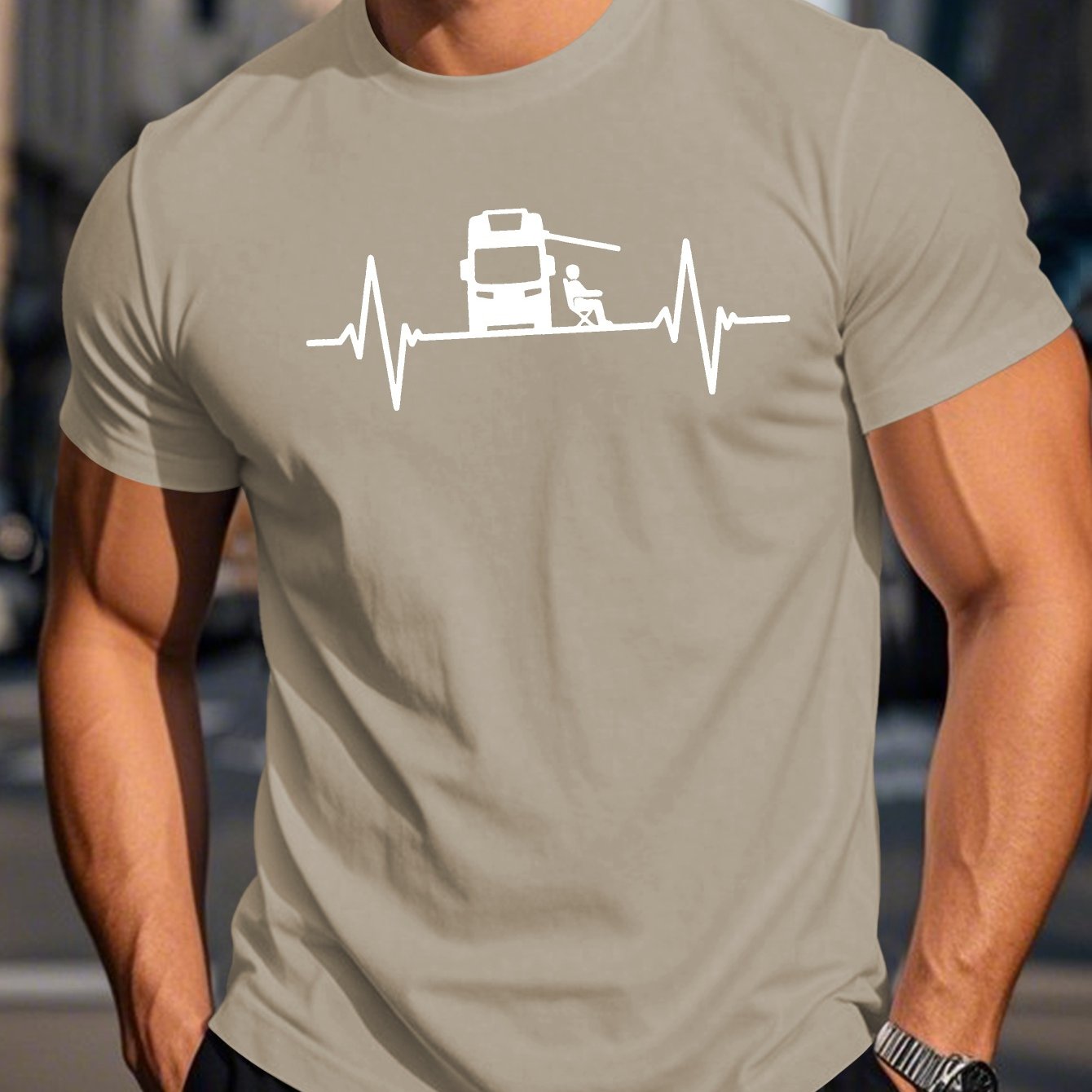 E-shop Lustiges -Herzschlag-Linien Herren Kurzarm T-Shirt Sommer T-Shirt Oberteil