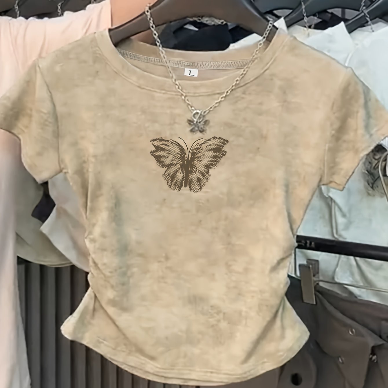 Short-sleeved T-shirt Tie-dye Plain Top T-shirt Women's Regular Shoulder Short-sleeved Summer Top Loose 2024 New #t76