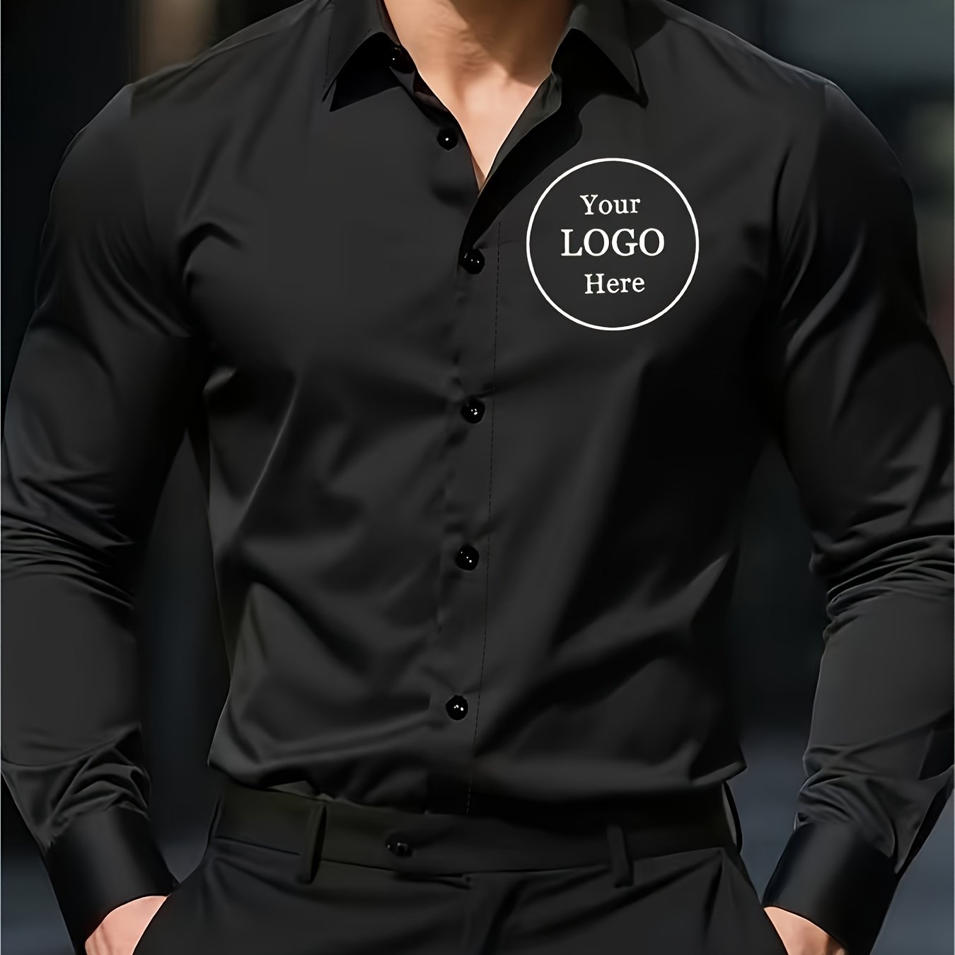TEMU Custom Men's Business Formal Long Sleeve Shirt, Slim Fit, Wrinkle-free, , Office Interview Professional Attire With Custom Logo