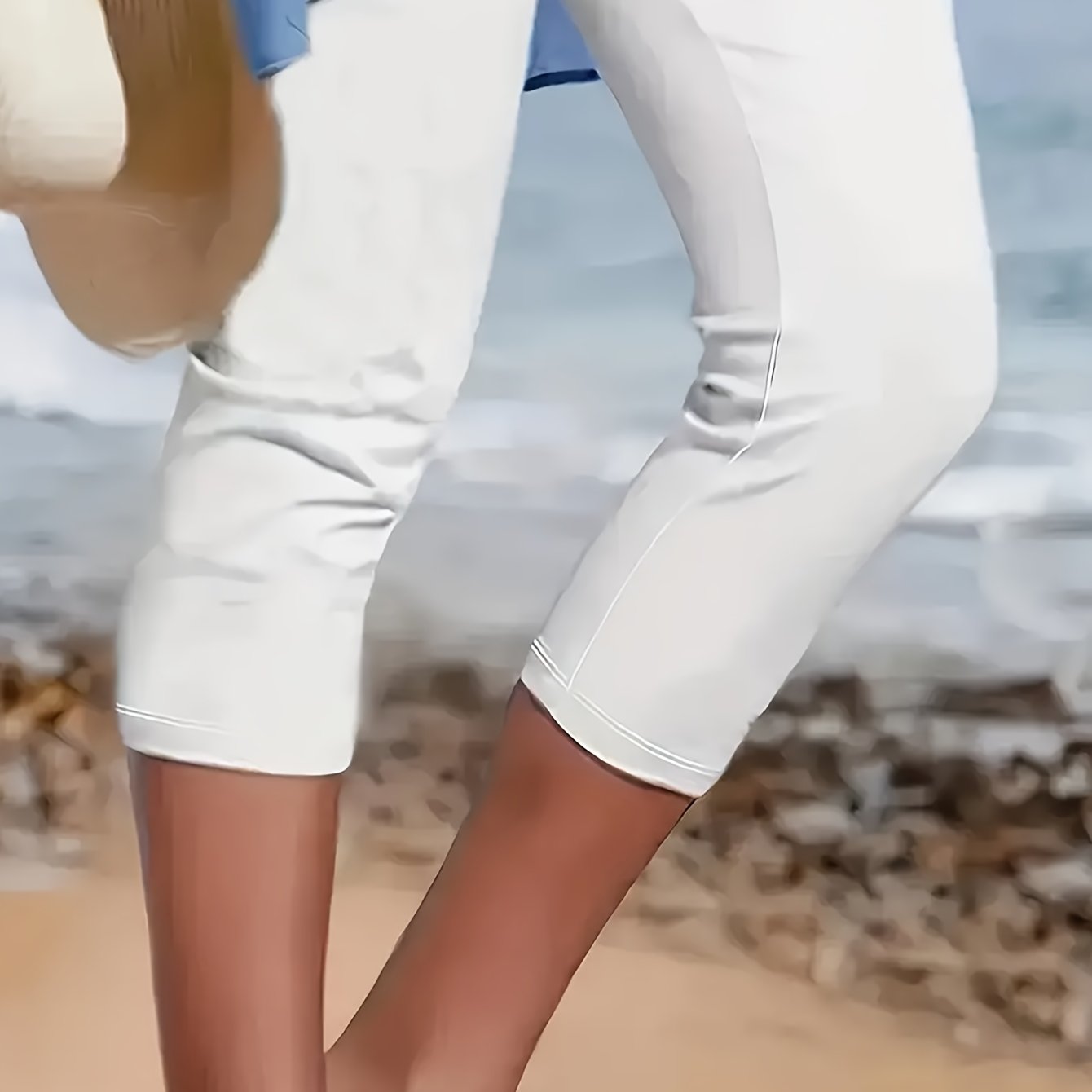 TEMU Plus Size Solid Skinny Capris Leggings, Casual Crop Leggings For , Women's Plus Size Clothing