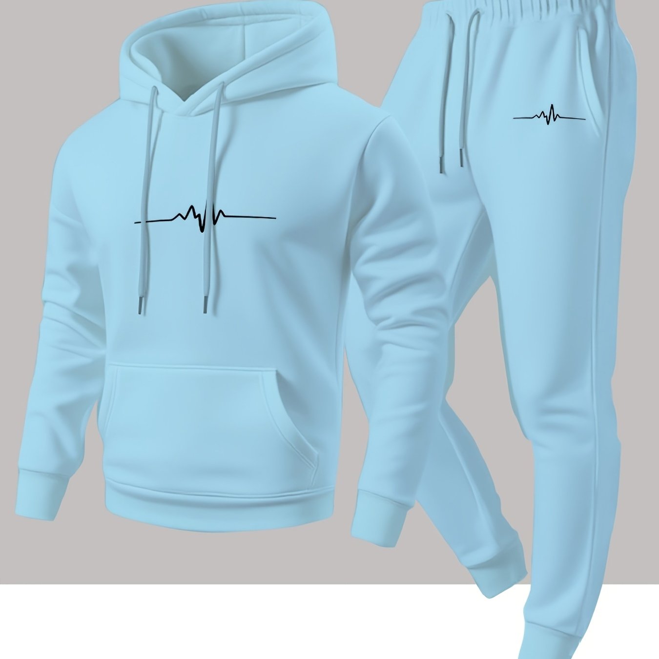TEMU Men's Spring/autumn Heat Transfer Print Trendy Hooded Sweatshirt And Sweatpants Set, Men's Casual Athletic Comfortable 2pcs Outfit