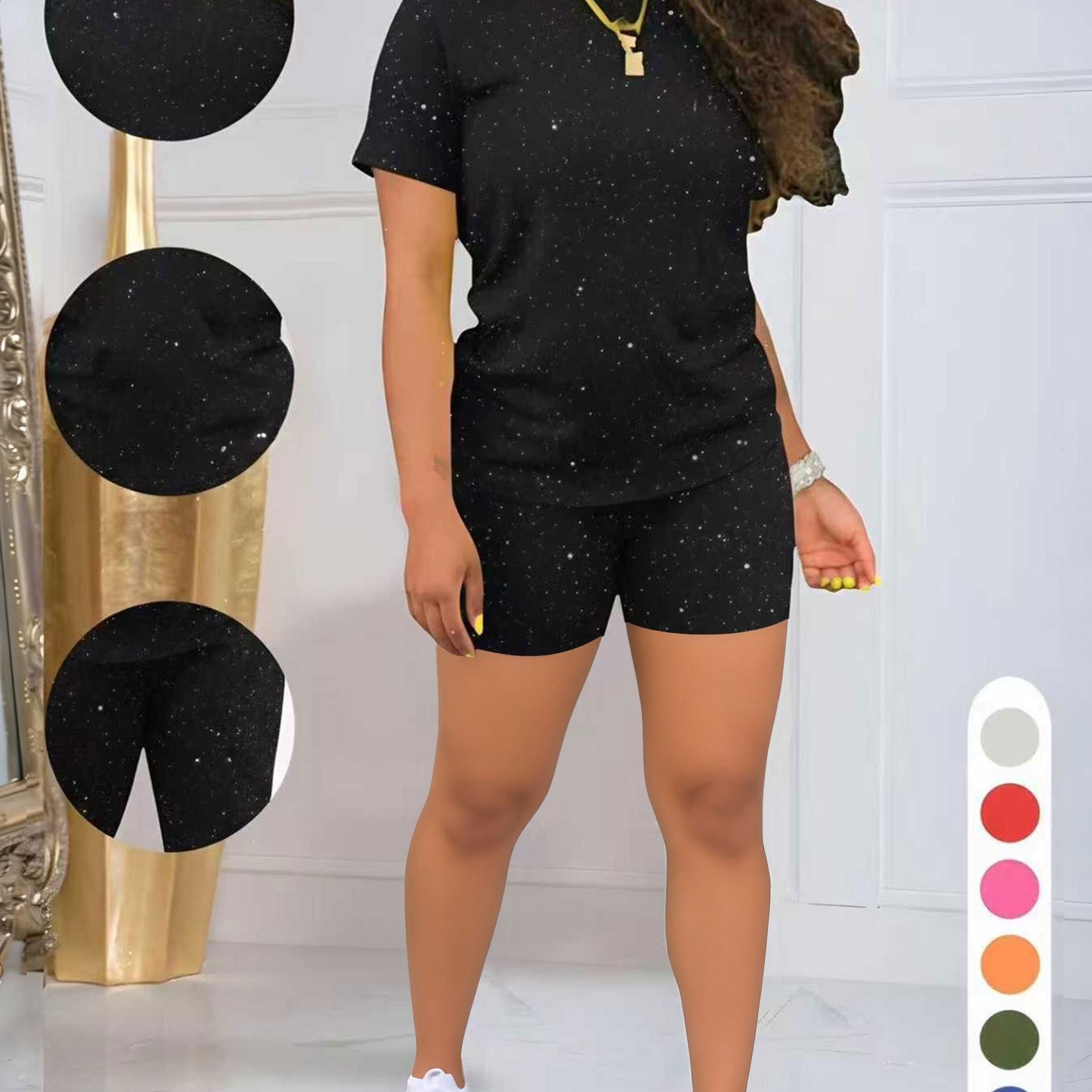 TEMU Completo da donna con stampa cielo stellato, maglietta a maniche corte e pantaloncini