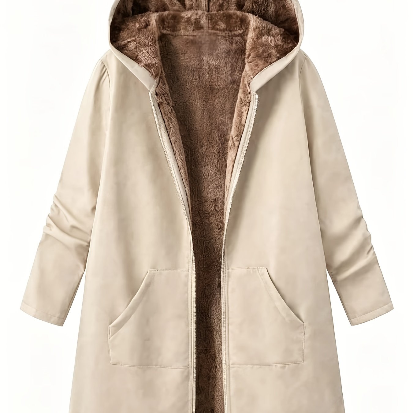 TEMU Ropa de abrigo de invierno de estilo europeo y americano, con capucha y forro, cremallera, dos bolsillos, color liso, de media y