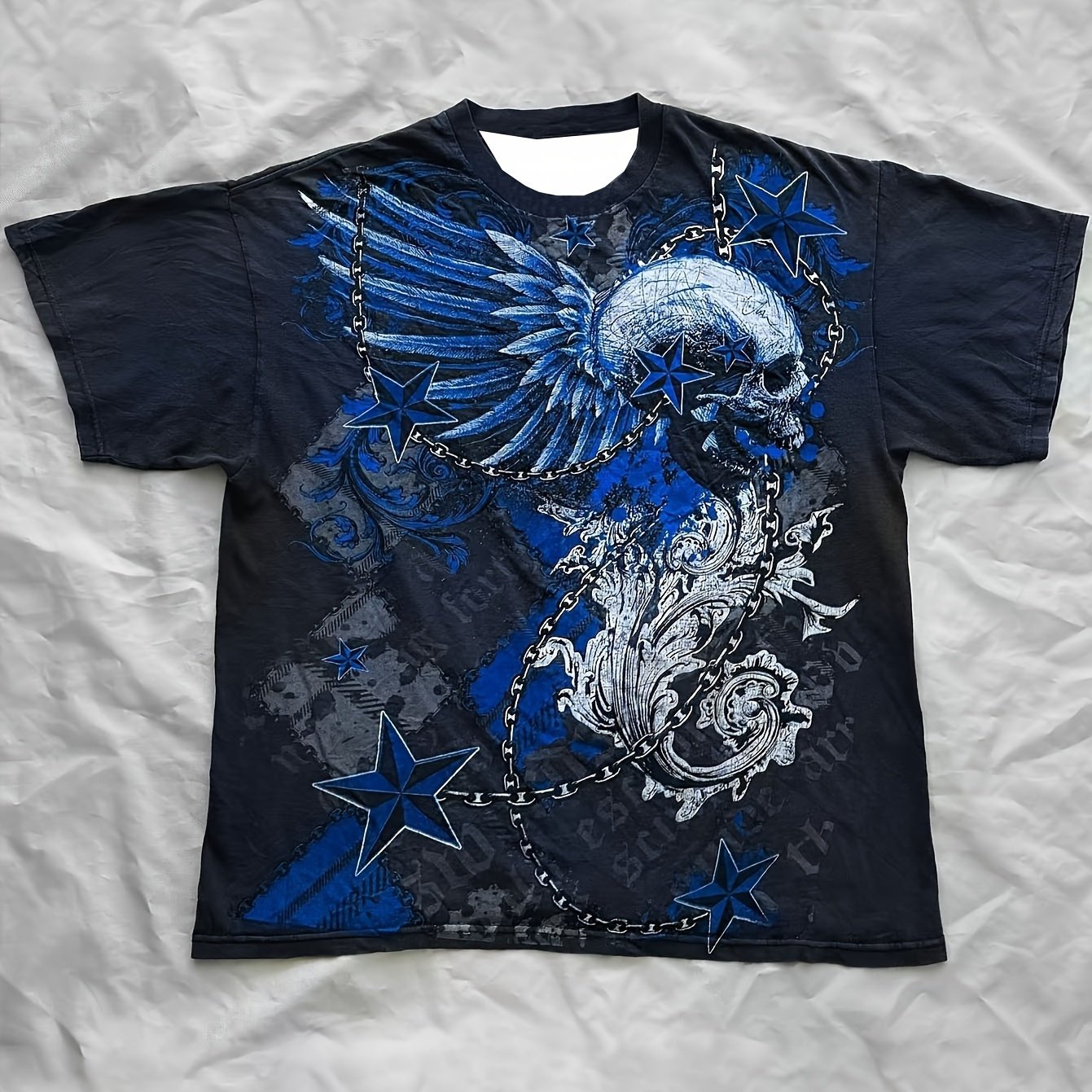 TEMU [printed Design - Non-textured] Y2k Summer T-shirt With , Trendy Short Sleeve, Street Hip-hop Retro Loose Fit, Money-attracting Design