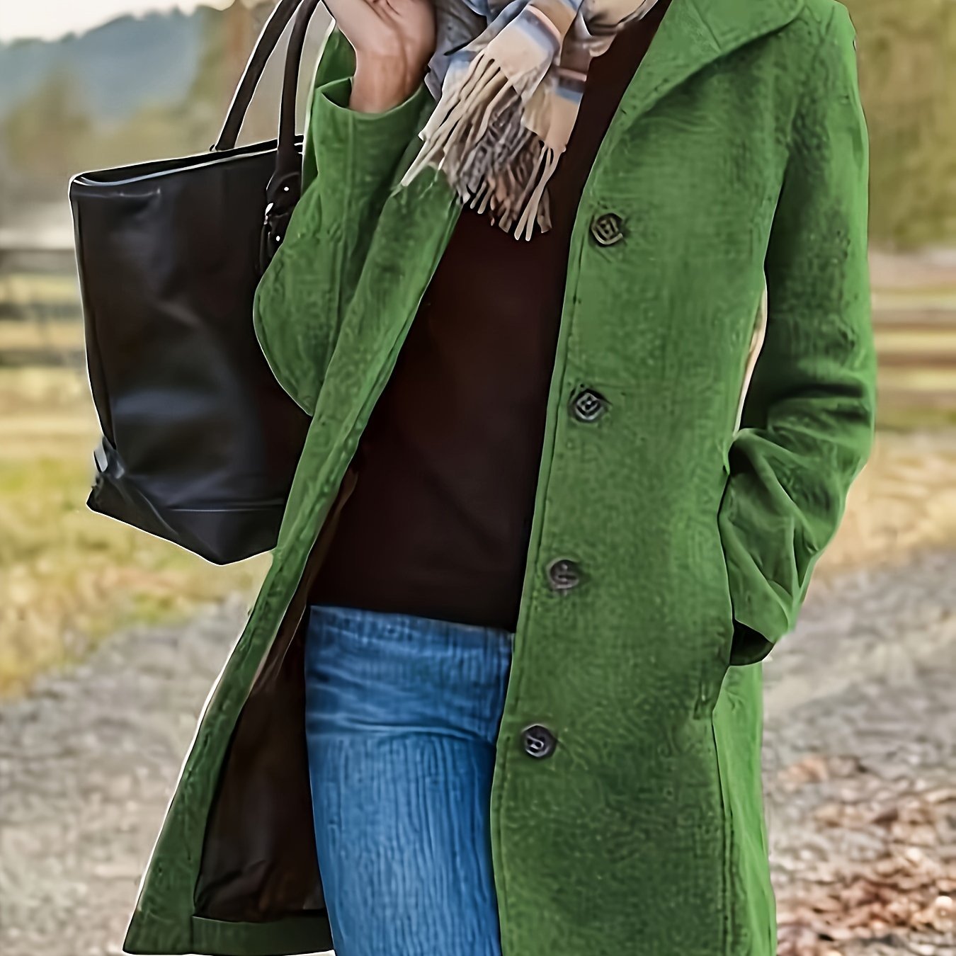 TEMU Solid Color Single Breasted Overcoat, Casual Long Sleeve Outerwear For Fall & Winter, Women's Clothing