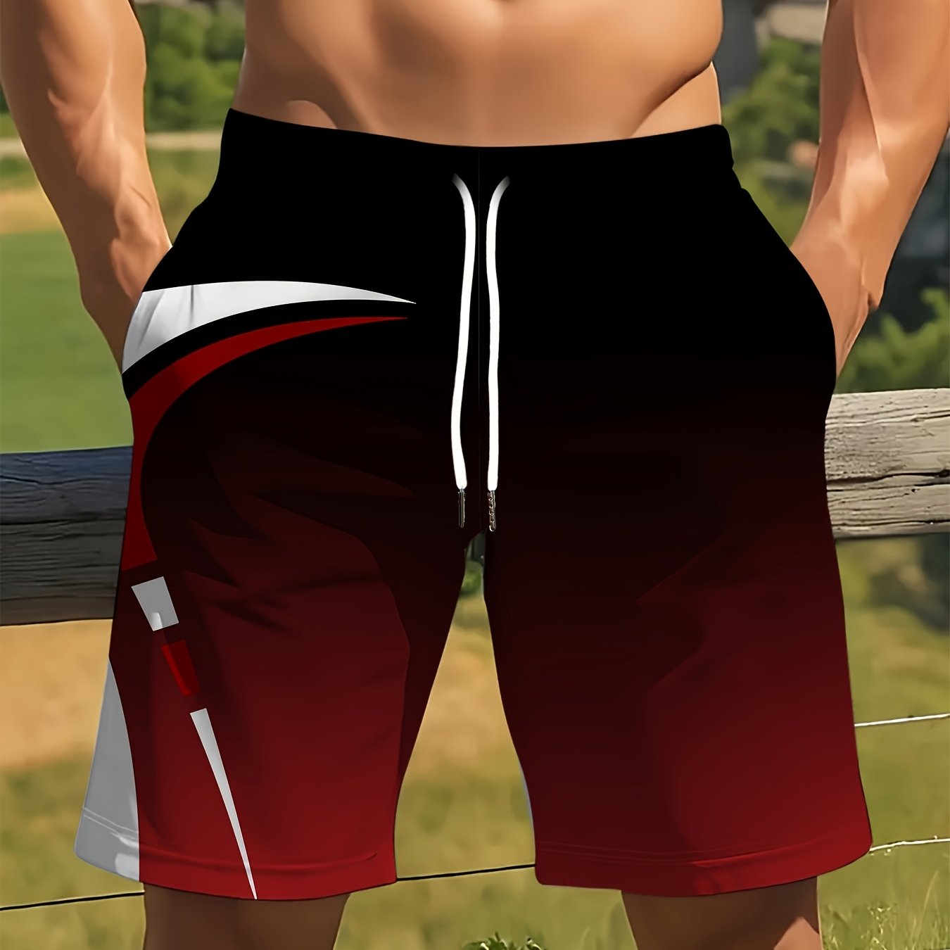 TEMU - Men's New Summer Lightweight Shorts With Stretch, Quick-dry Geometric Pants, Popular Beach Wear