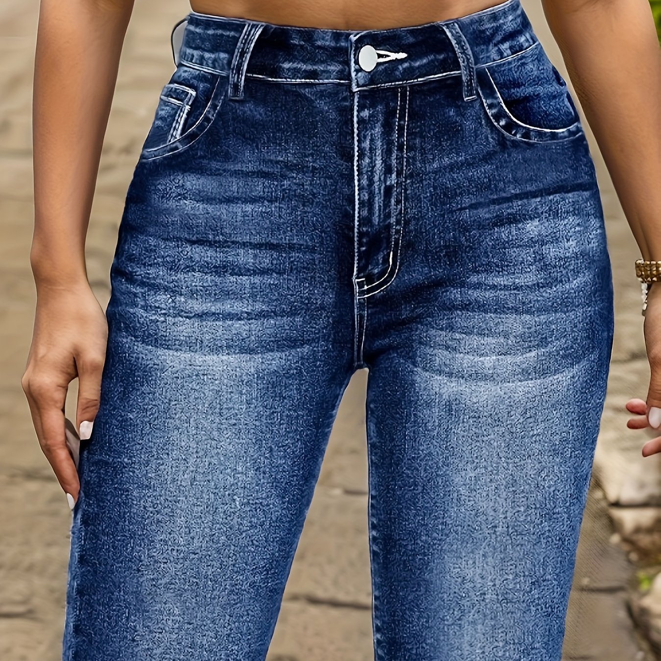 Geometric Pattern Embroidery Washed Slim 's Skinny Street Jeans