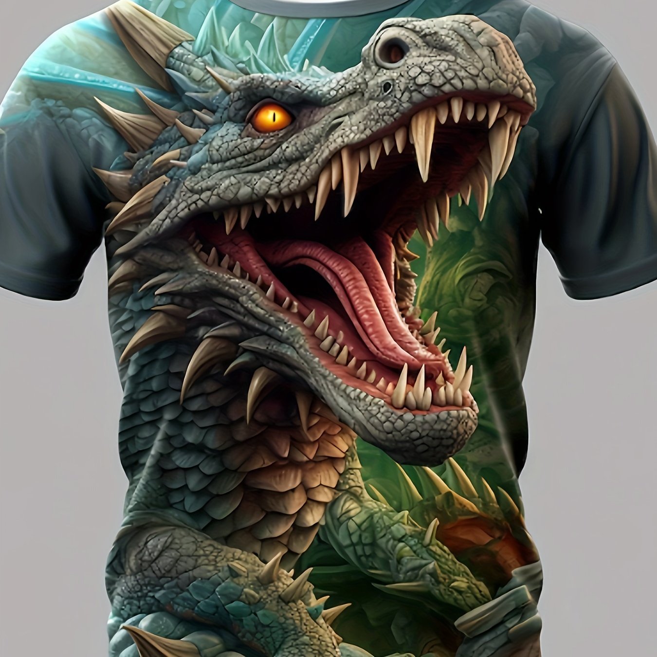 Image of Green Open-mouth Dragon T-shirt For Boys, Dragon T-shirt Clothing, Children's Gift, Fashion Top