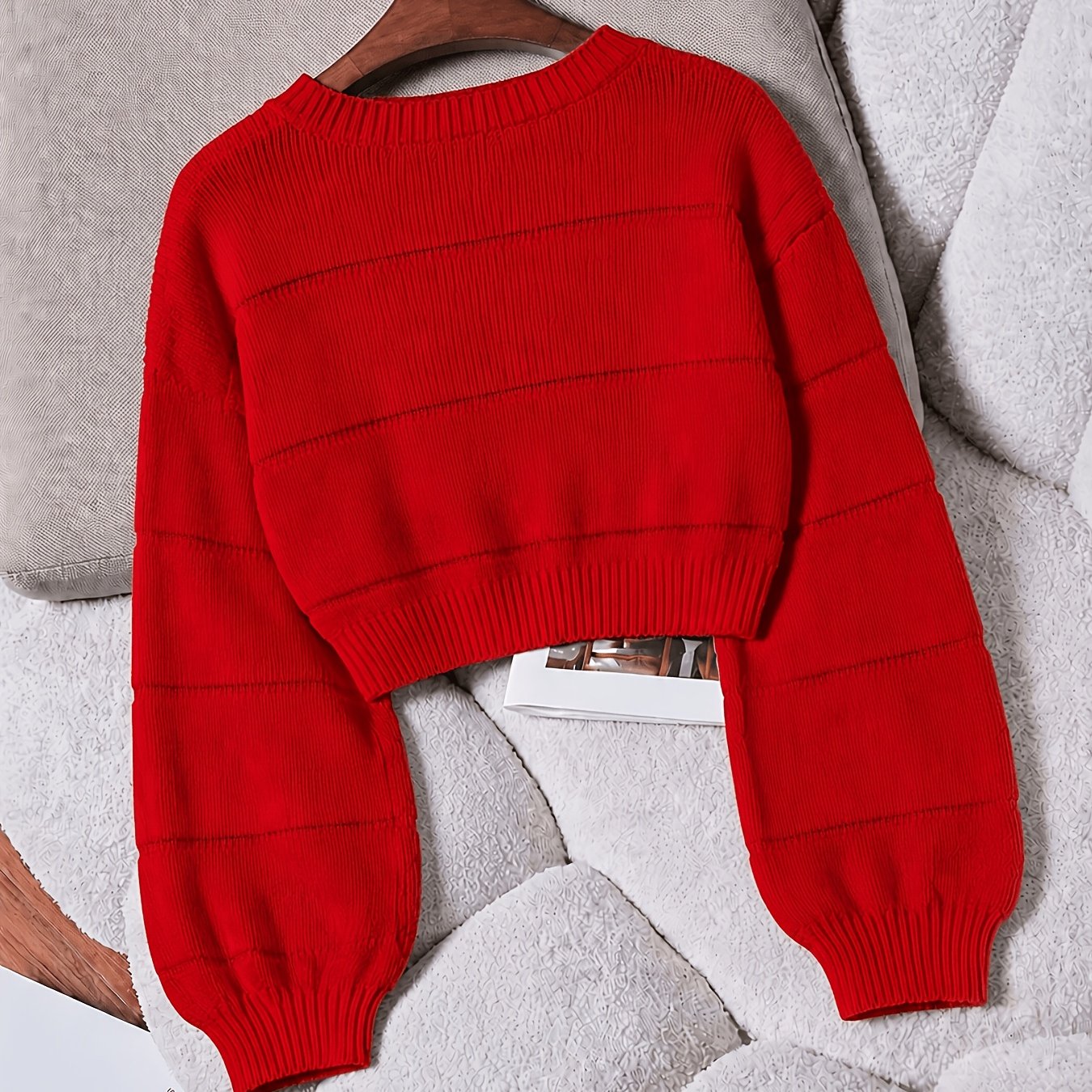 TEMU Solid Color Ribbed Sweater