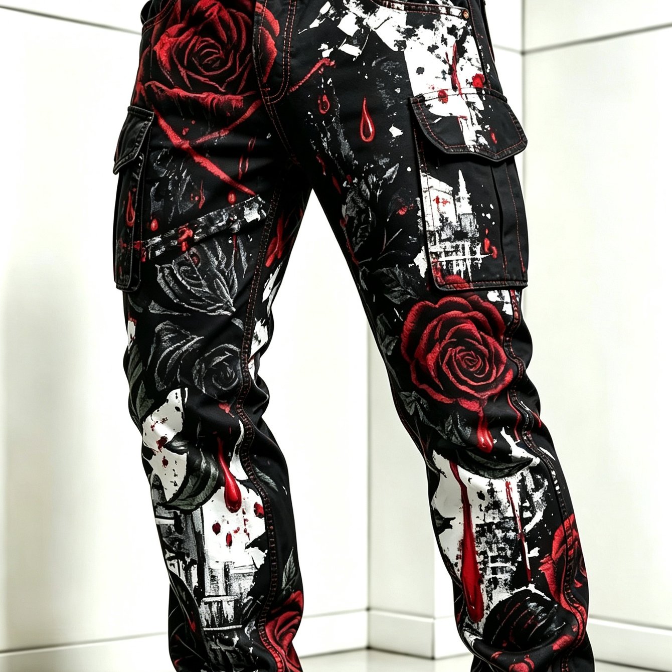 Image of Men's Digital Printed Cargo Pants, Multi-pocket Loose Street Casual Wear, Daily -multi-pocket Tactical Cargo Pants Halloween Camping Fishing Outdoor Work Outfits Back To School