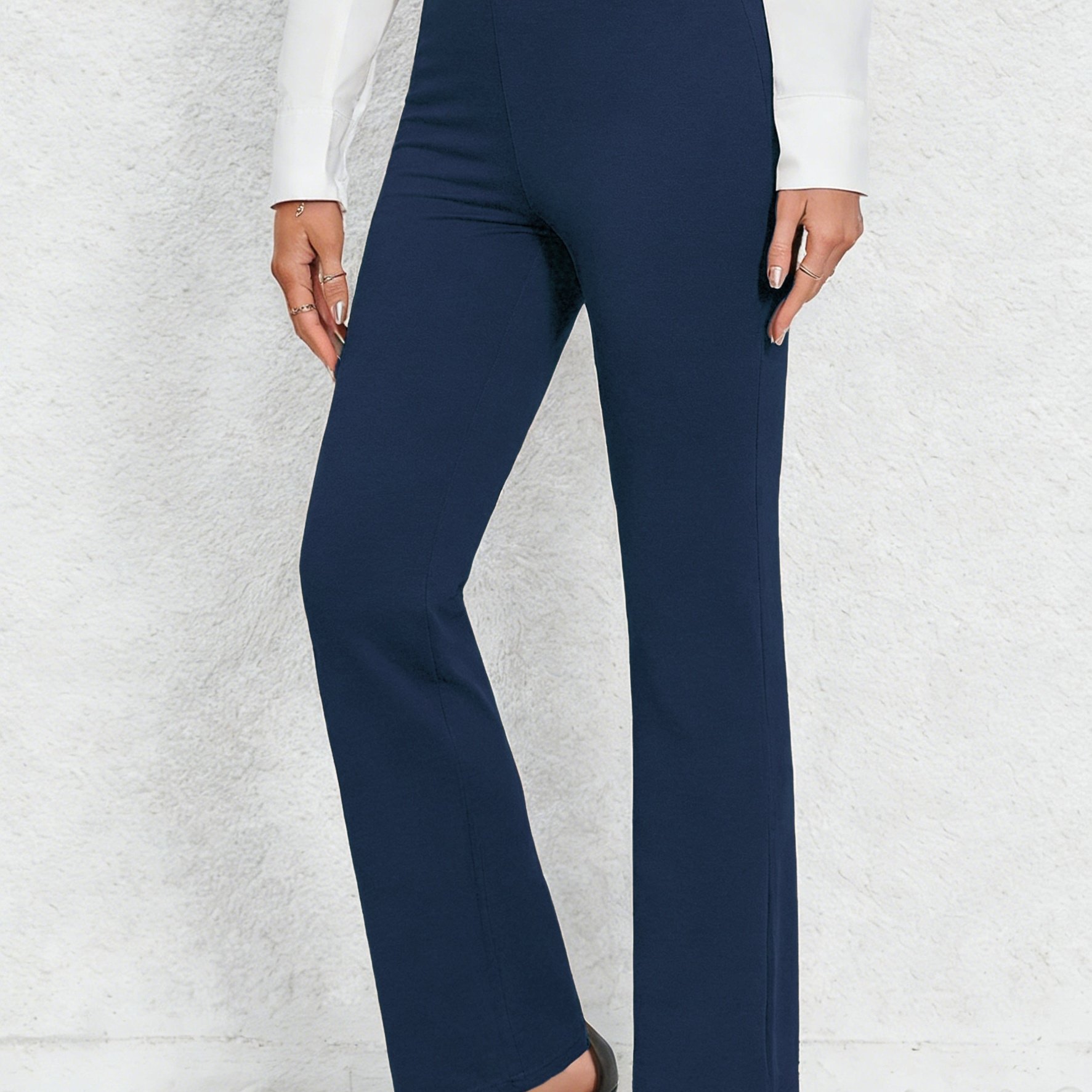 TEMU Women's Elastic Straight-leg Pants - , Elastic Waistband, Polyester Fiber, Machine Washable, Wear, Simple And Stylish Casual Pants, Stretch