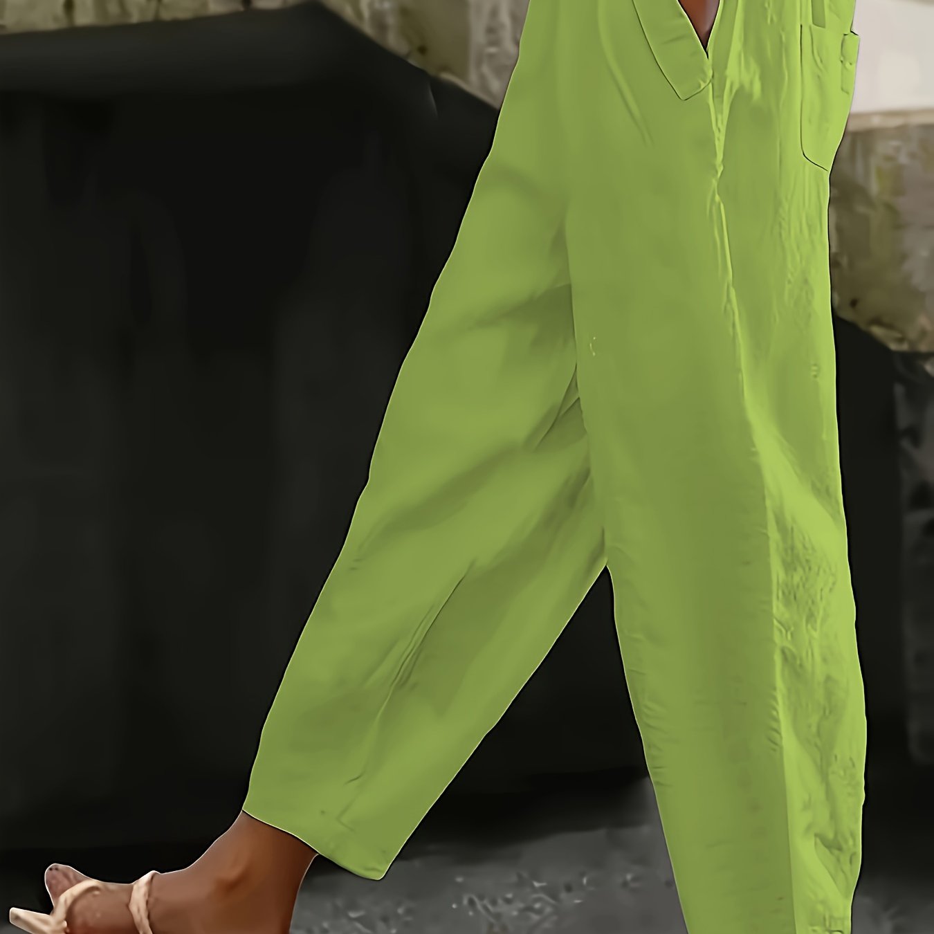 item picture plus size plus size elastic waist pockets solid trousers casual all match trousers with pockets womens plus size