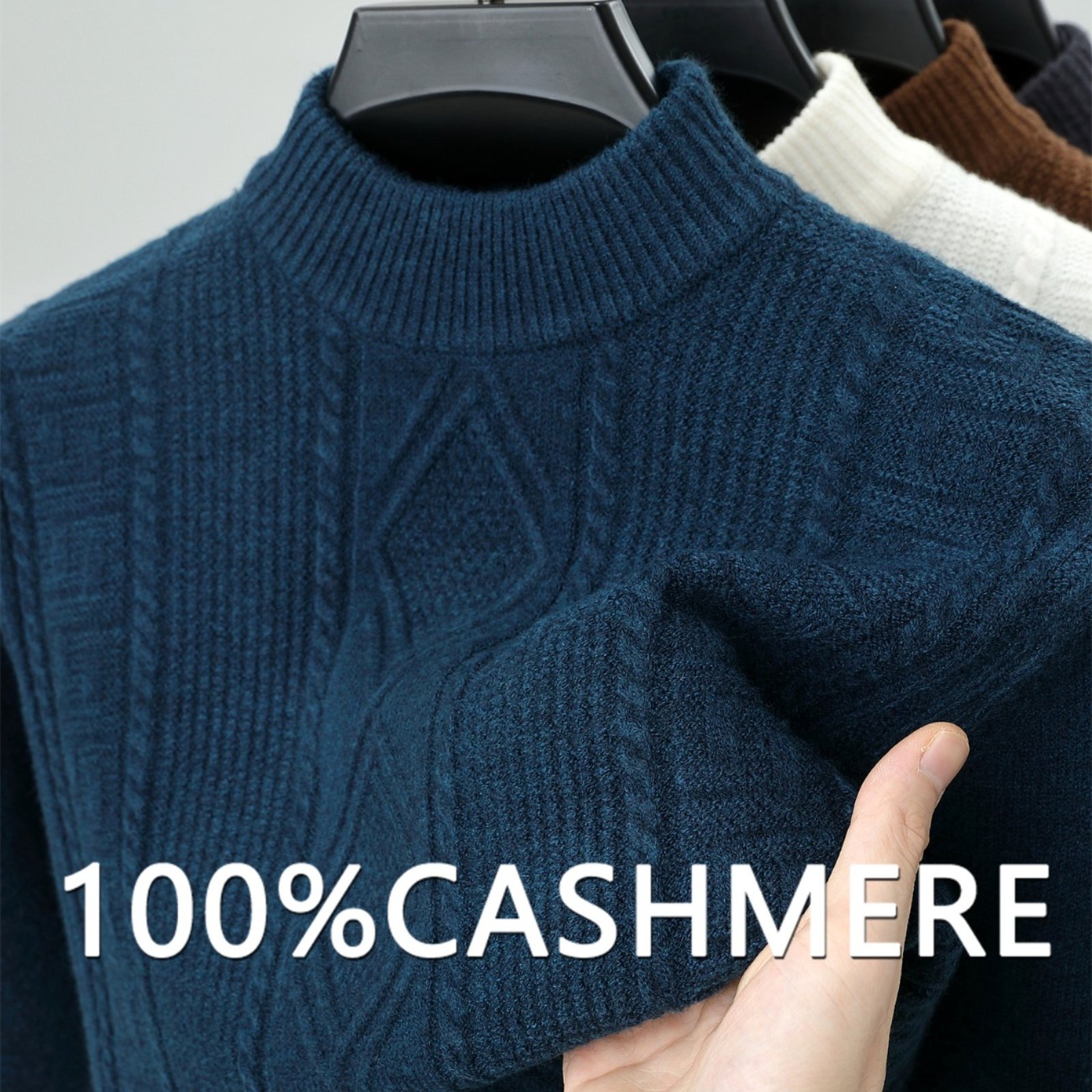 TEMU Zbzp Autumn Winter Knit 3d Solid Mid-high Neck Sweater, Basic Knit Pullover Top For Men, Fashion Long Sleeve Hj