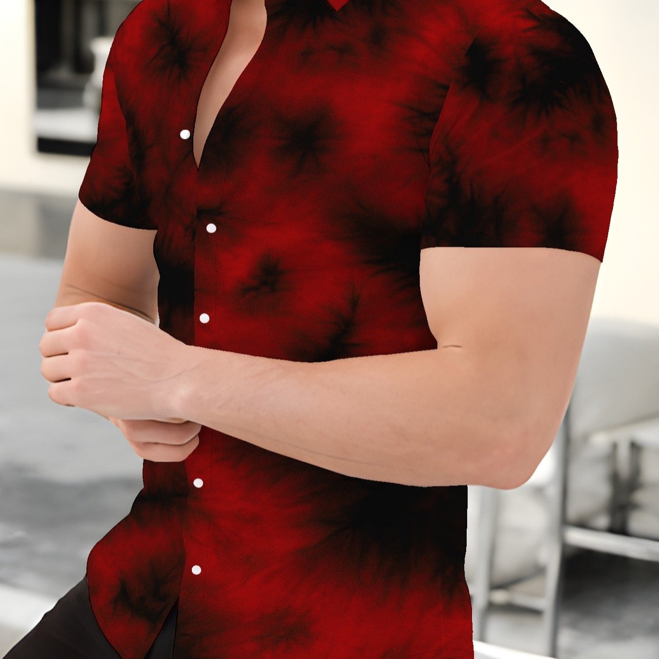 TEMU Men's Shirt, , Short-sleeve Design, Made From Lightweight Fabric - Perfect For Summer , Vacations, And Party Wear