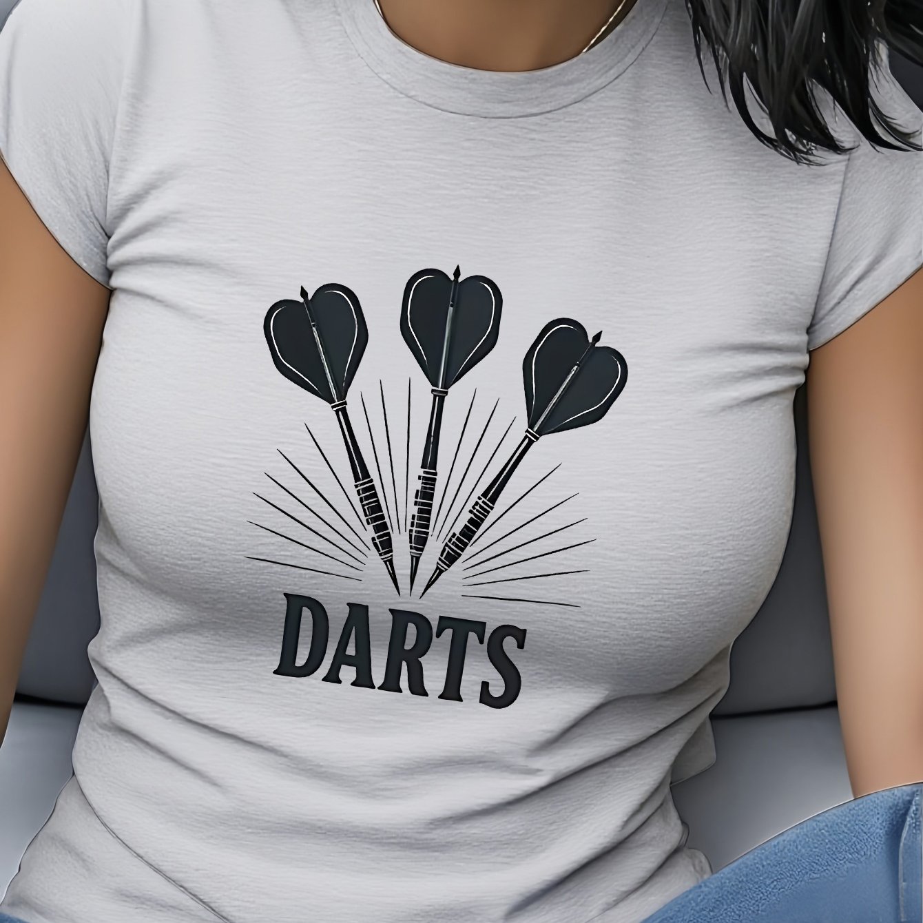 TEMU Women's Disc/poison Darts Logo T-shirt - Short Sleeve Round Neck Casual & Swear Top With Dart Design, Machine Washable Tee Suitable For