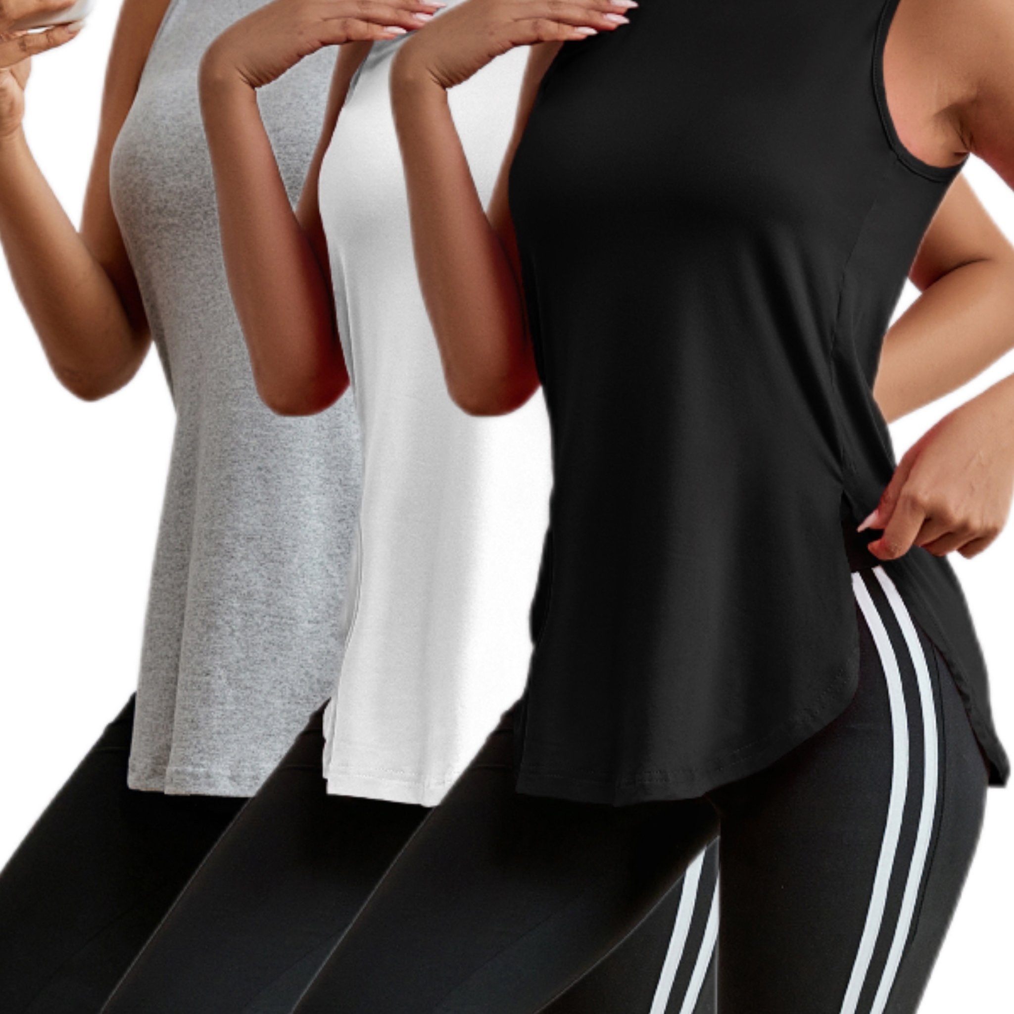 D1059-3# Three-pack Combo Sleeveless Side Irregular Slit Long Exercise Sports Casual Yoga Tank Top T-shirt For Women