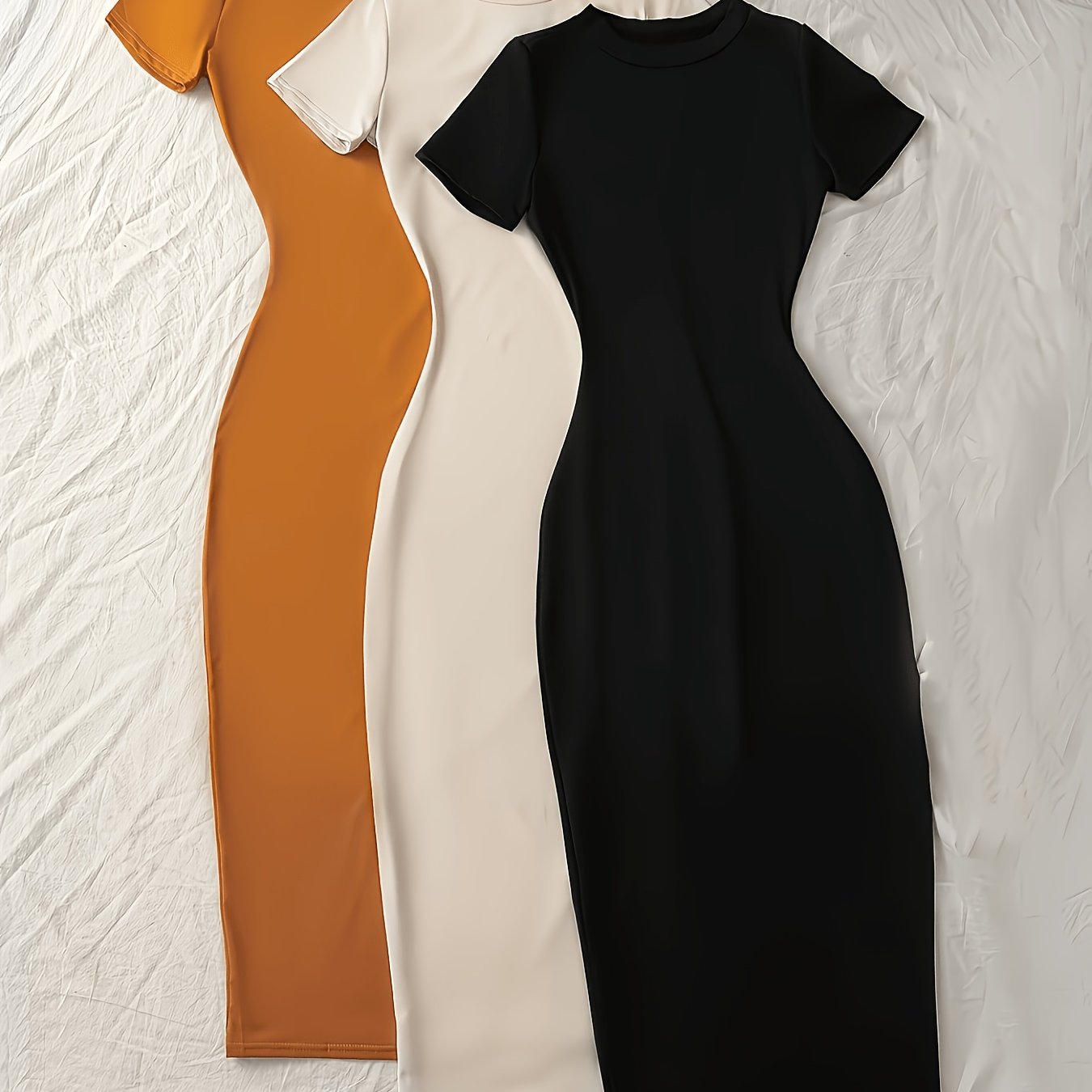 TEMU 3pcs Ladies Elegant Casual Slim Skinny Short Sleeve Long Dress, Spring Summer Ladies Short Sleeve Fishtail Dress | Slim Skinny Long Evening