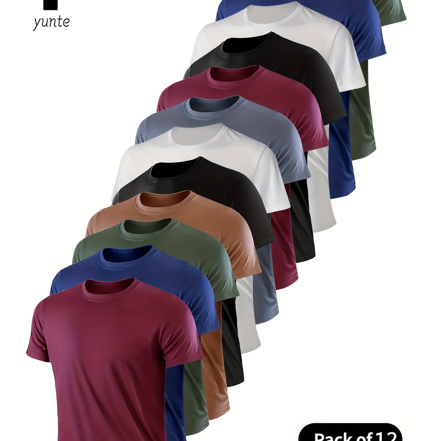 E-shop 12er-Pack Herren T-Shirts mit Rundhalsausschnitt in verschiedenen Farben, ultraleicht - Schnelltrocknend, atmungsaktiv, schweißabsorbierend,
